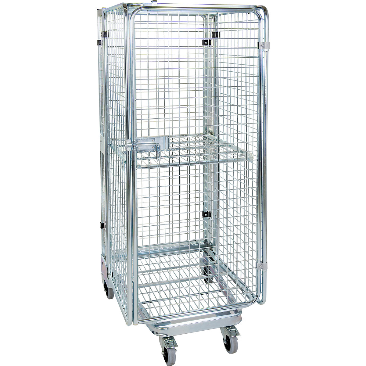 Roll container, theft proof, 5-sided, with mesh shelf and shelf, without rain protection, 5+ items-6
