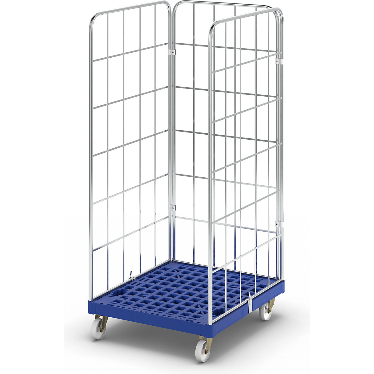 Roll container with plastic dolly, 3-sided, WxD 724 x 815 mm, effective height 1650 mm-1