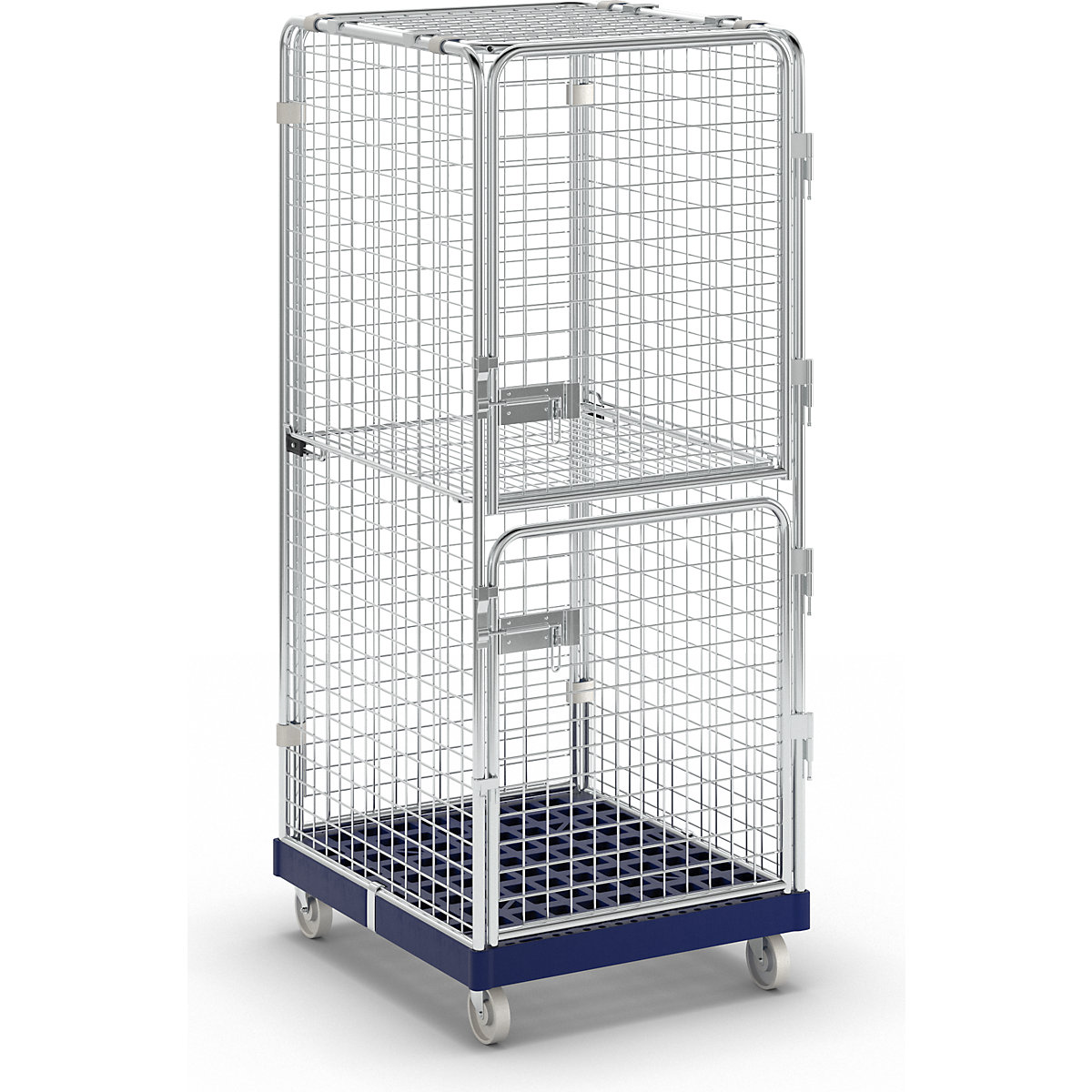 Security roll container with plastic dolly, effective height 1585 mm, with 2 doors-9
