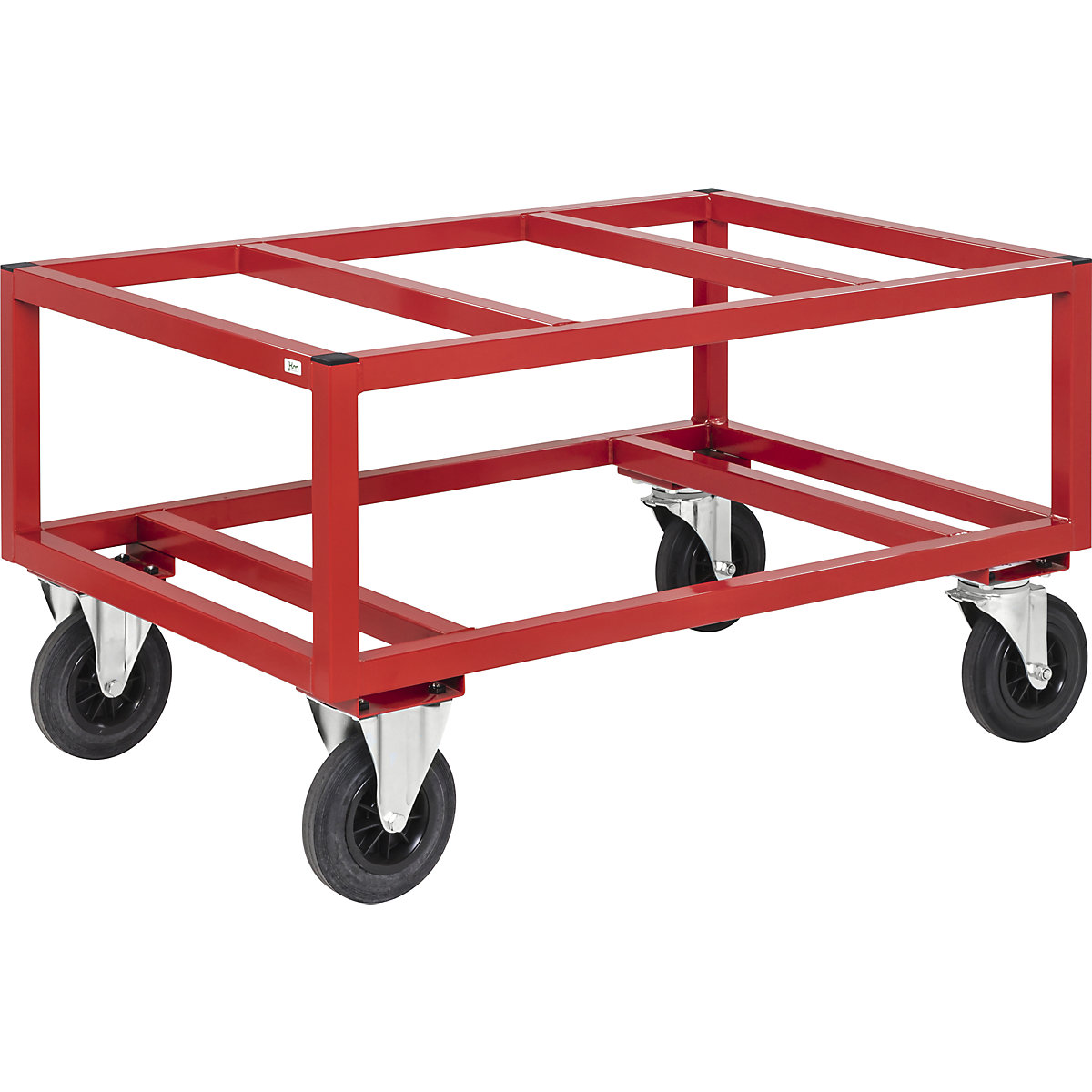 KM221 pallet dolly – Kongamek, LxWxH 1200 x 800 x 650 mm, red, 2 swivel castors with stops, 2 fixed castors, 5+ items-25