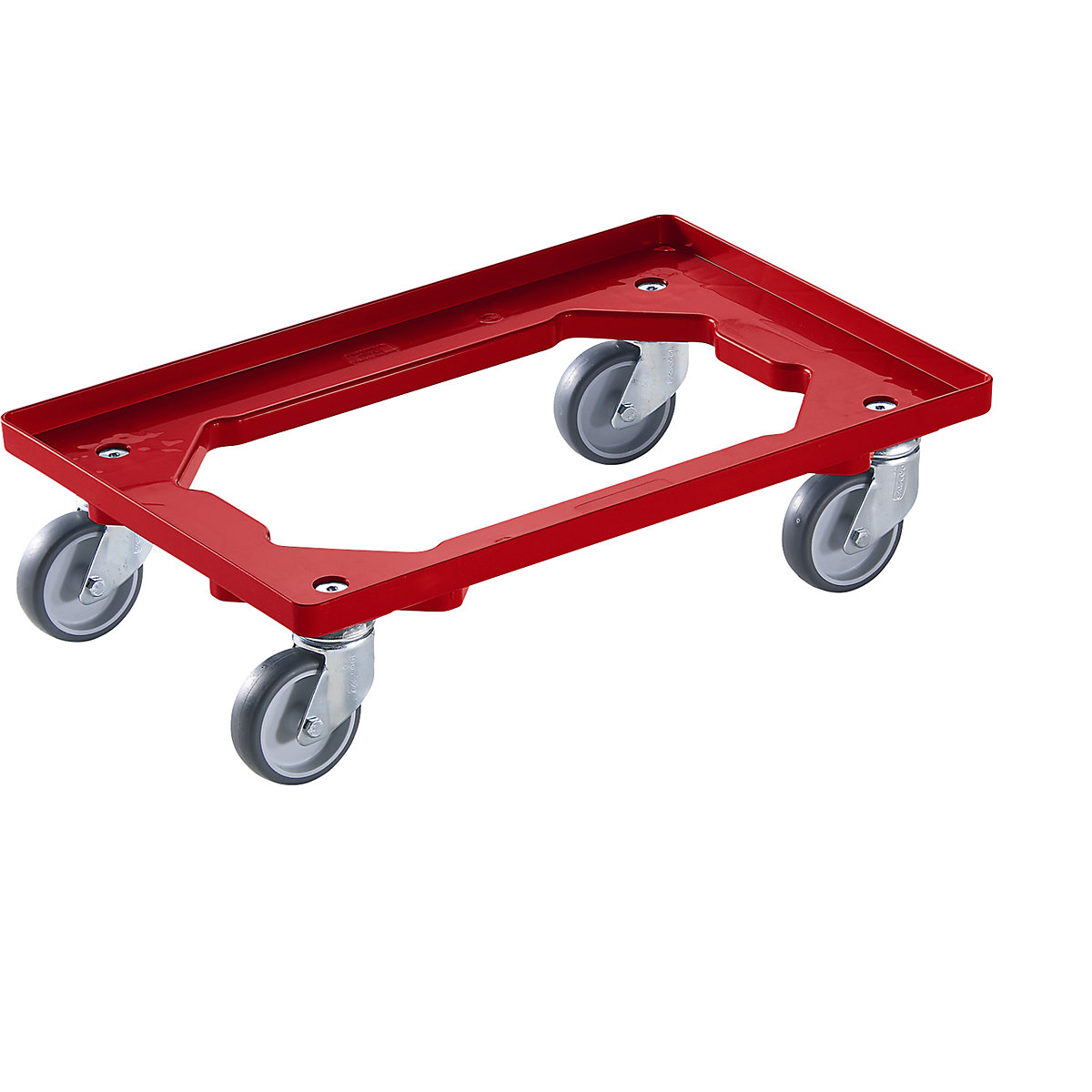 Professional wheeled base, 600 x 400 mm – eurokraft basic, 4 swivel castors with rubber tyres, red, 20+ items-4