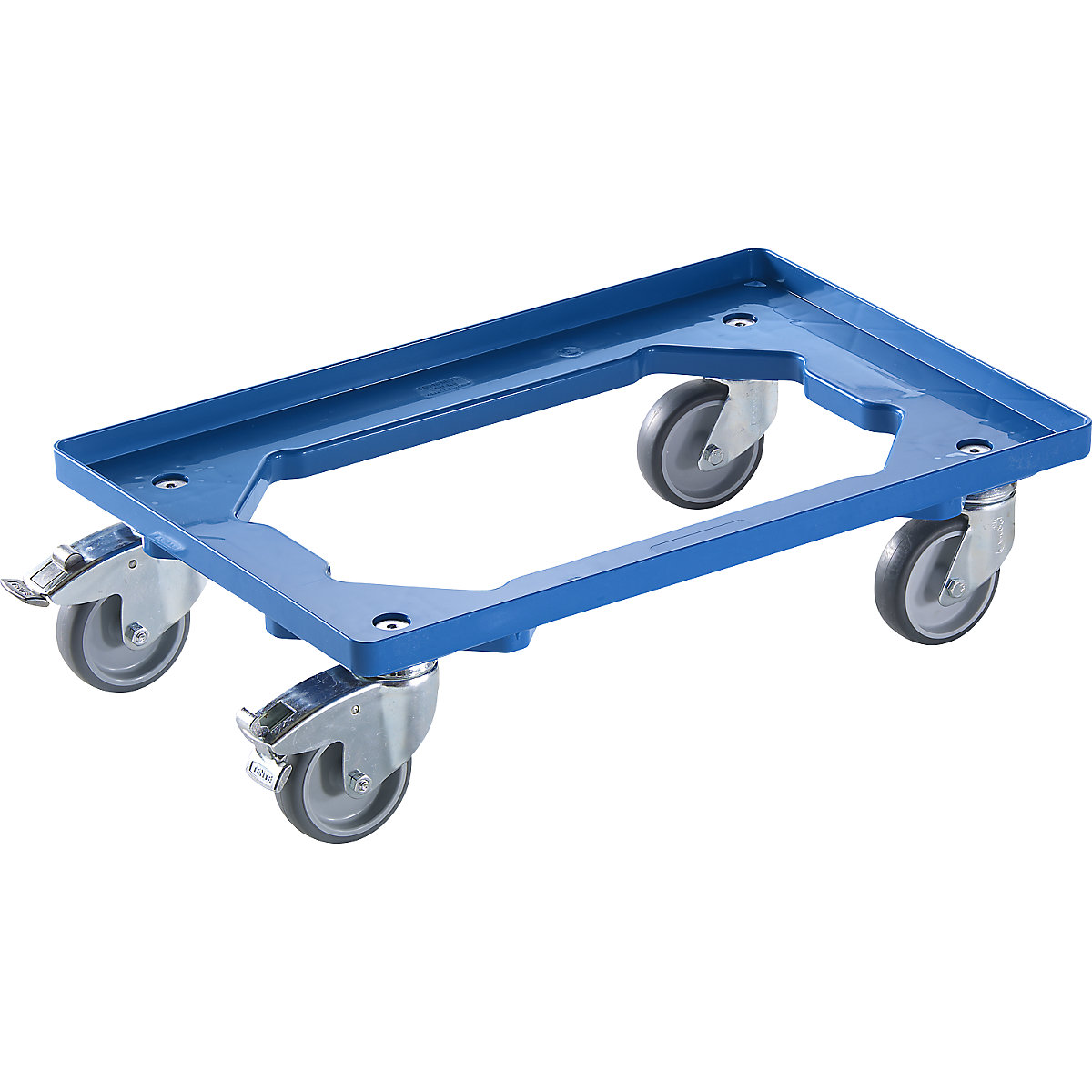 Professional wheeled base, 600 x 400 mm – eurokraft basic, 4 swivel castors, 2 with wheel stops, blue, 5+ items-19