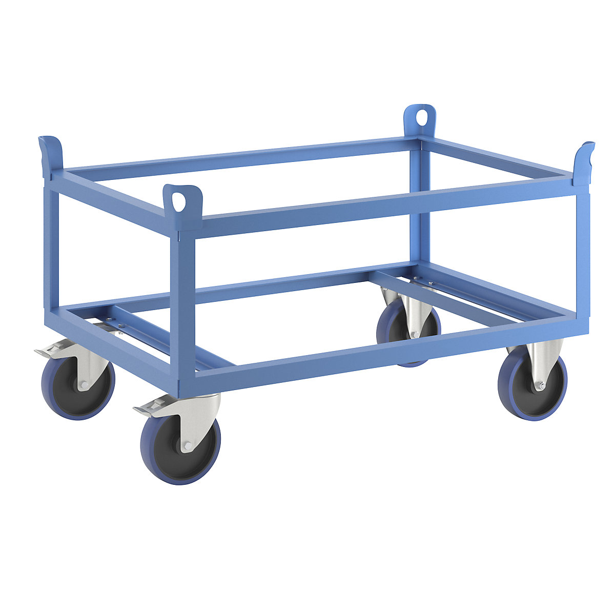 Steel wheeled base – eurokraft pro, for Euro pallets, max. load 500 kg, loading height 650 mm, blue-2