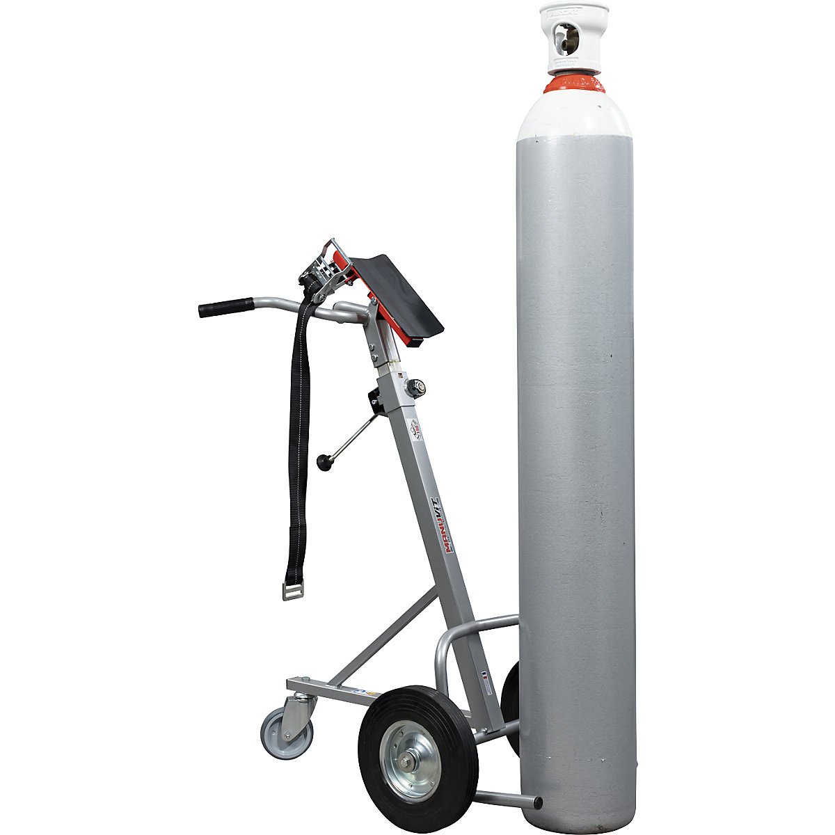 Gas cylinder trolley with tension strap