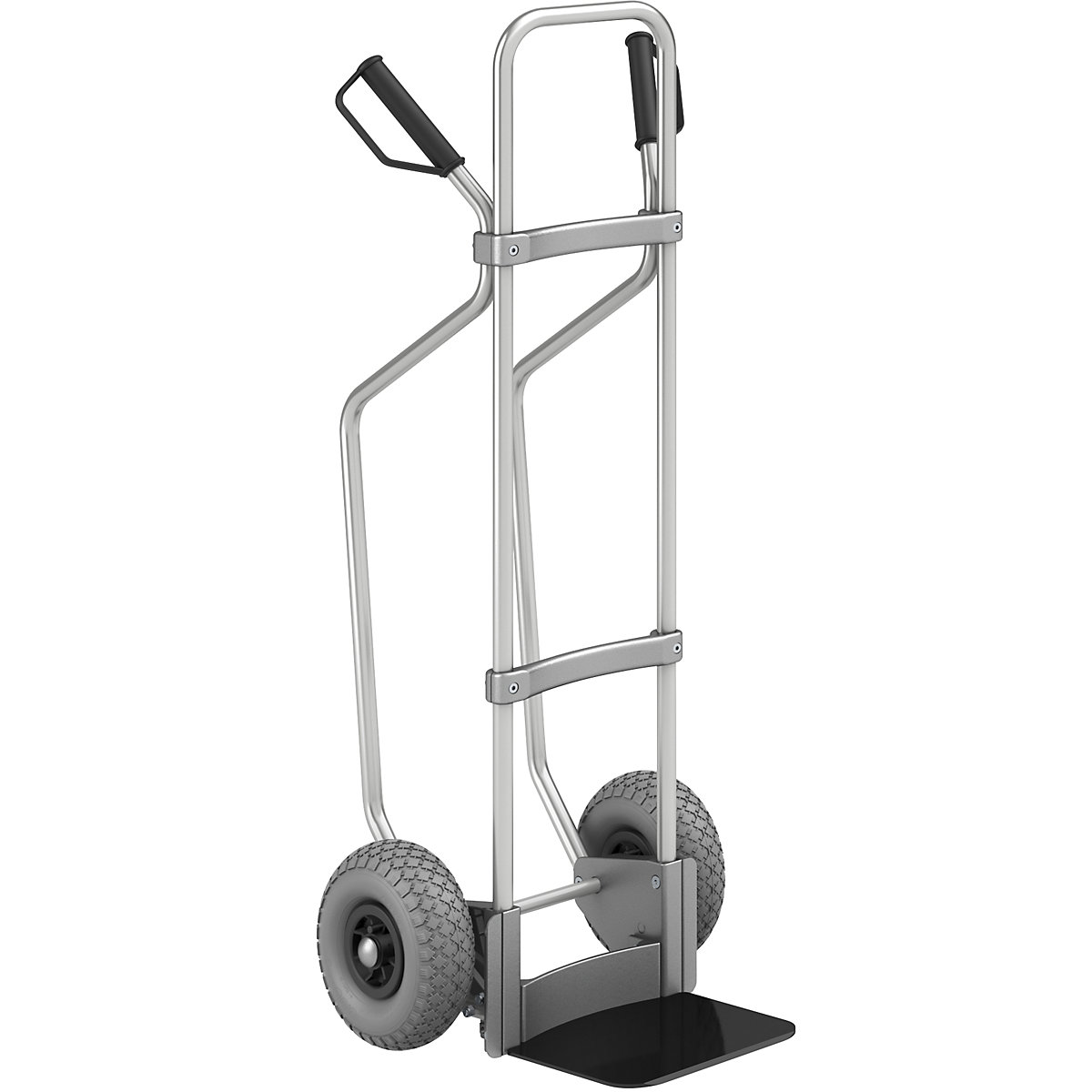 Aluminium sack truck with runners – eurokraft pro, footplate WxD 280 x 250 mm, black, PU tyres-3