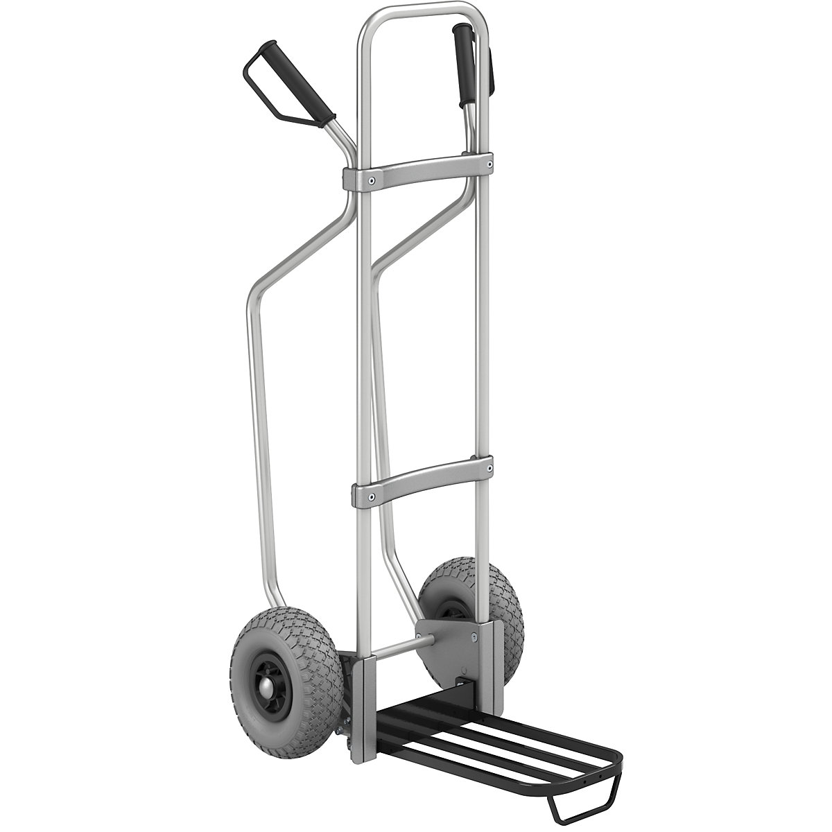 Aluminium sack truck with runners – eurokraft pro, parcel footplate WxD 430 x 250 mm, black, with handle, PU tyres-3