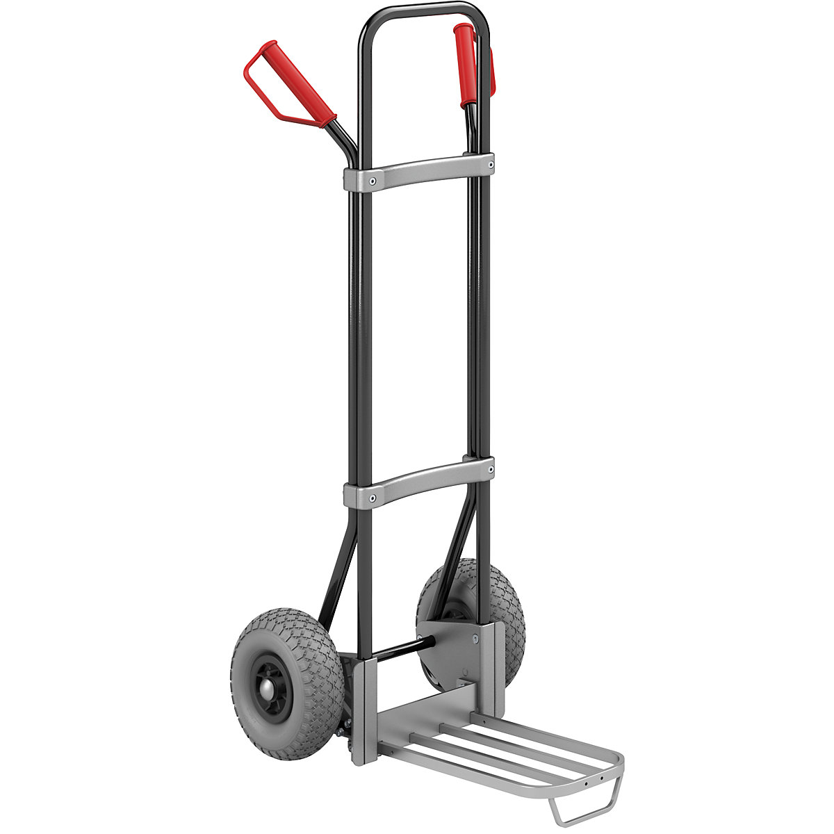 Sack truck, black – eurokraft pro, parcel footplate WxD 430 x 250 mm, aluminium, with handle, PU tyres-2