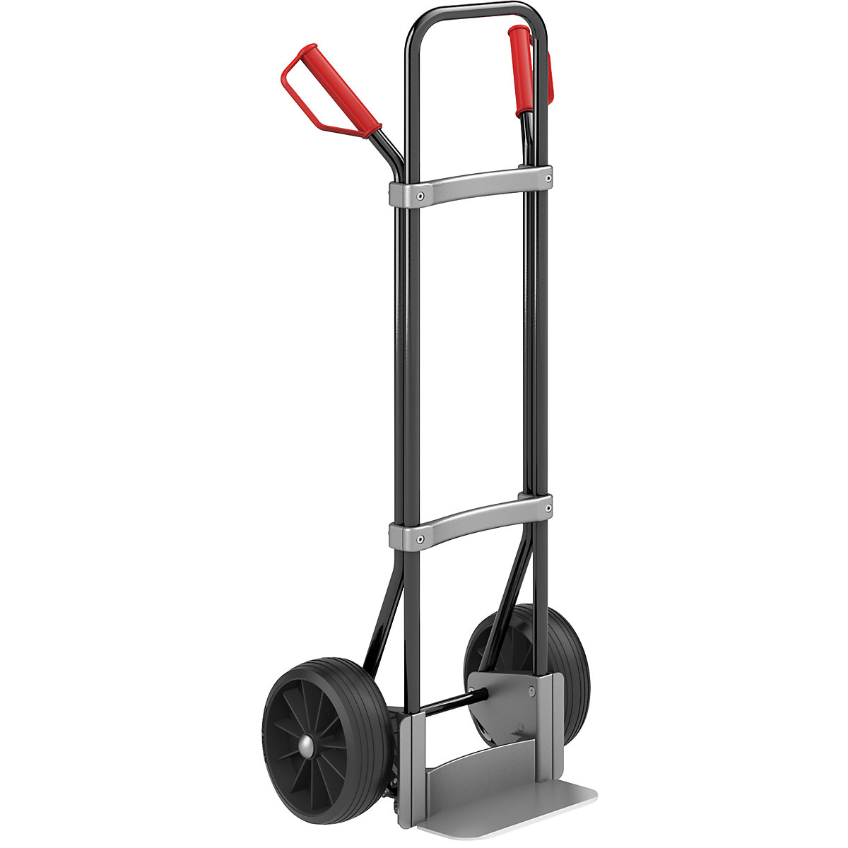 Sack truck, black – eurokraft pro, footplate WxD 280 x 140 mm, aluminium, solid rubber tyres, 2+ items-3