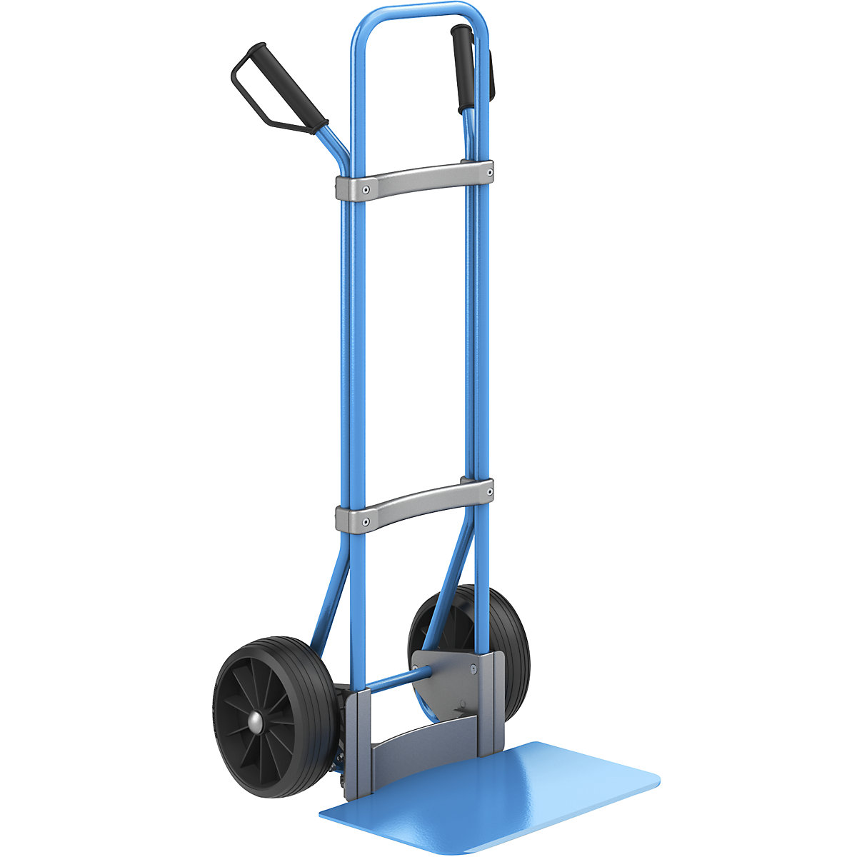 Sack truck, blue – eurokraft pro, footplate WxD 450 x 350 mm, blue, solid rubber tyres, 2+ items-1