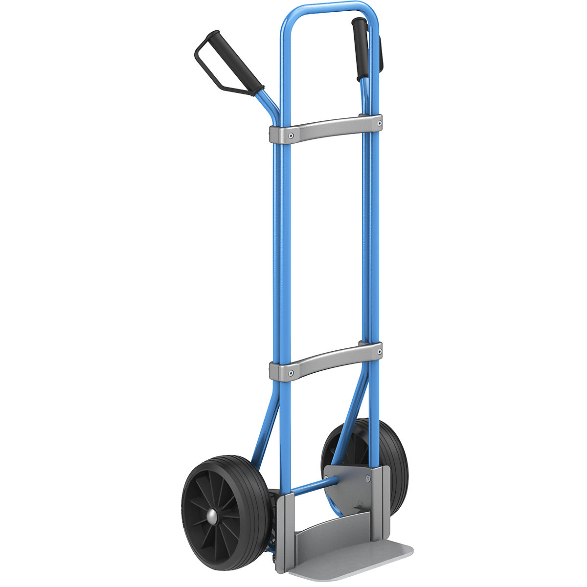 Sack truck, blue – eurokraft pro, footplate WxD 280 x 140 mm, zinc plated, solid rubber tyres-3