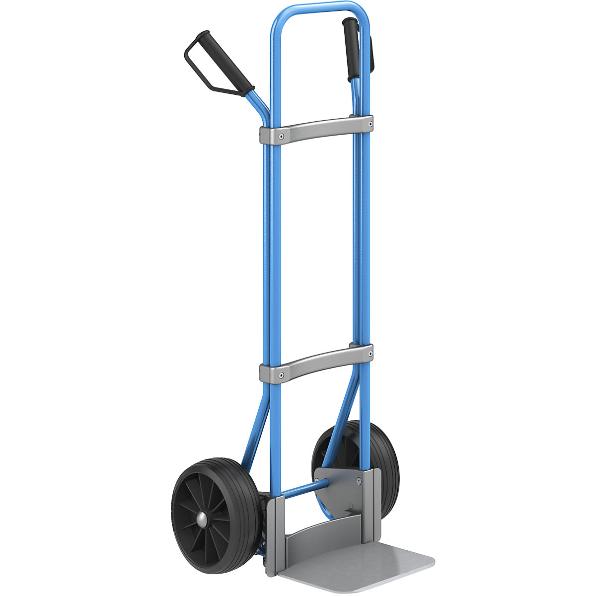 Sack truck, blue – eurokraft pro, footplate WxD 280 x 250 mm, zinc plated, solid rubber tyres, 2+ items-2