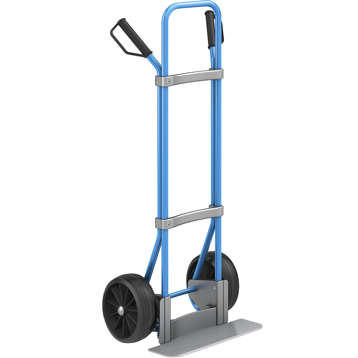 Sack truck, blue – eurokraft pro, footplate WxD 450 x 160 mm, zinc plated, solid rubber tyres-2