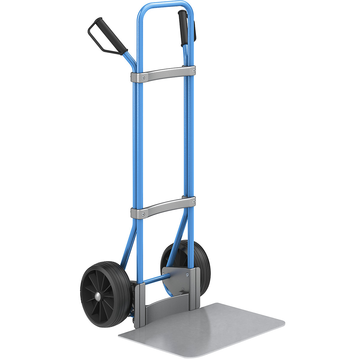 Sack truck, blue – eurokraft pro, footplate WxD 450 x 500 mm, zinc plated, solid rubber tyres, 2+ items-3