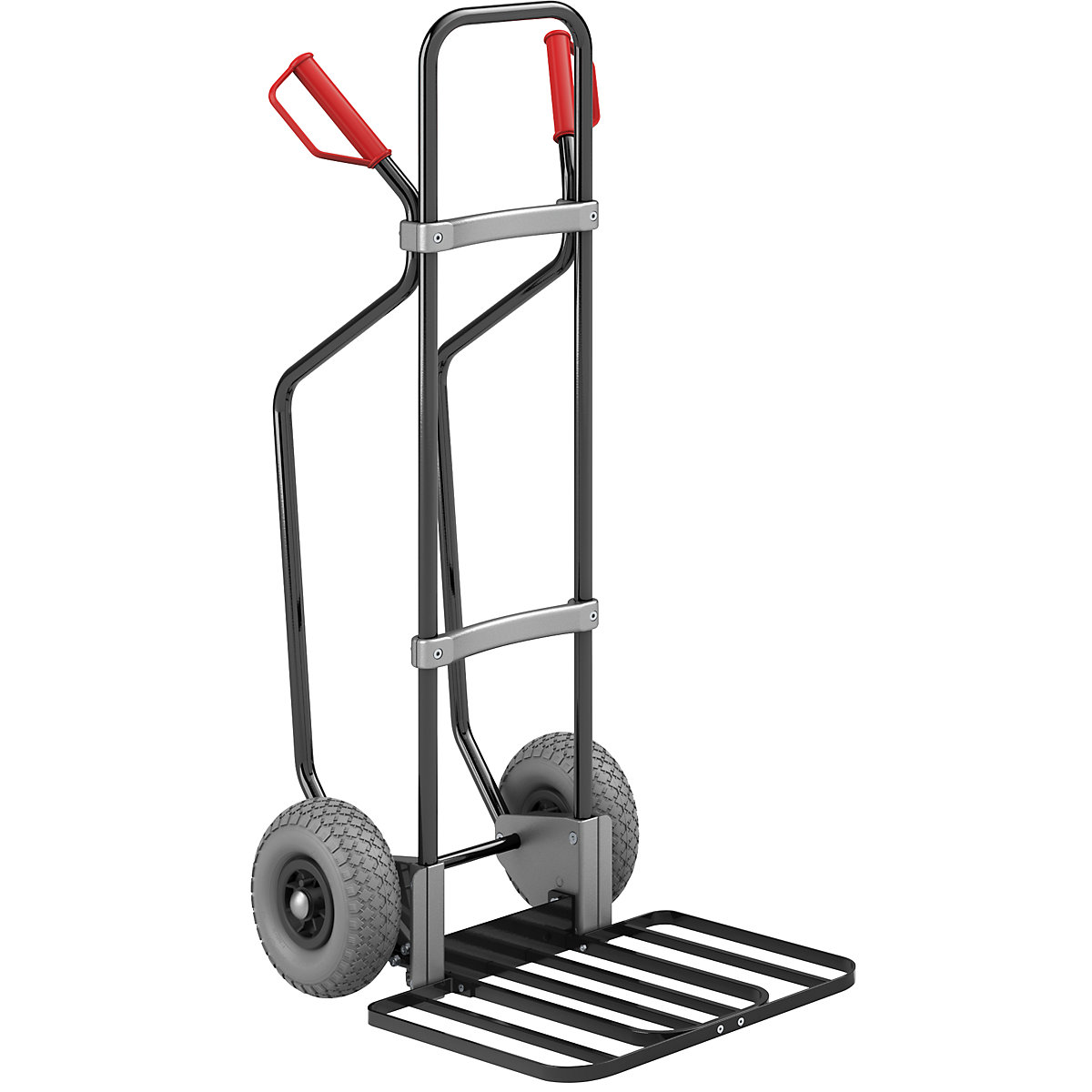 Sack truck with runners, black – eurokraft pro, parcel footplate WxD 430 x 450 mm, black, PU tyres, 5+ items-3