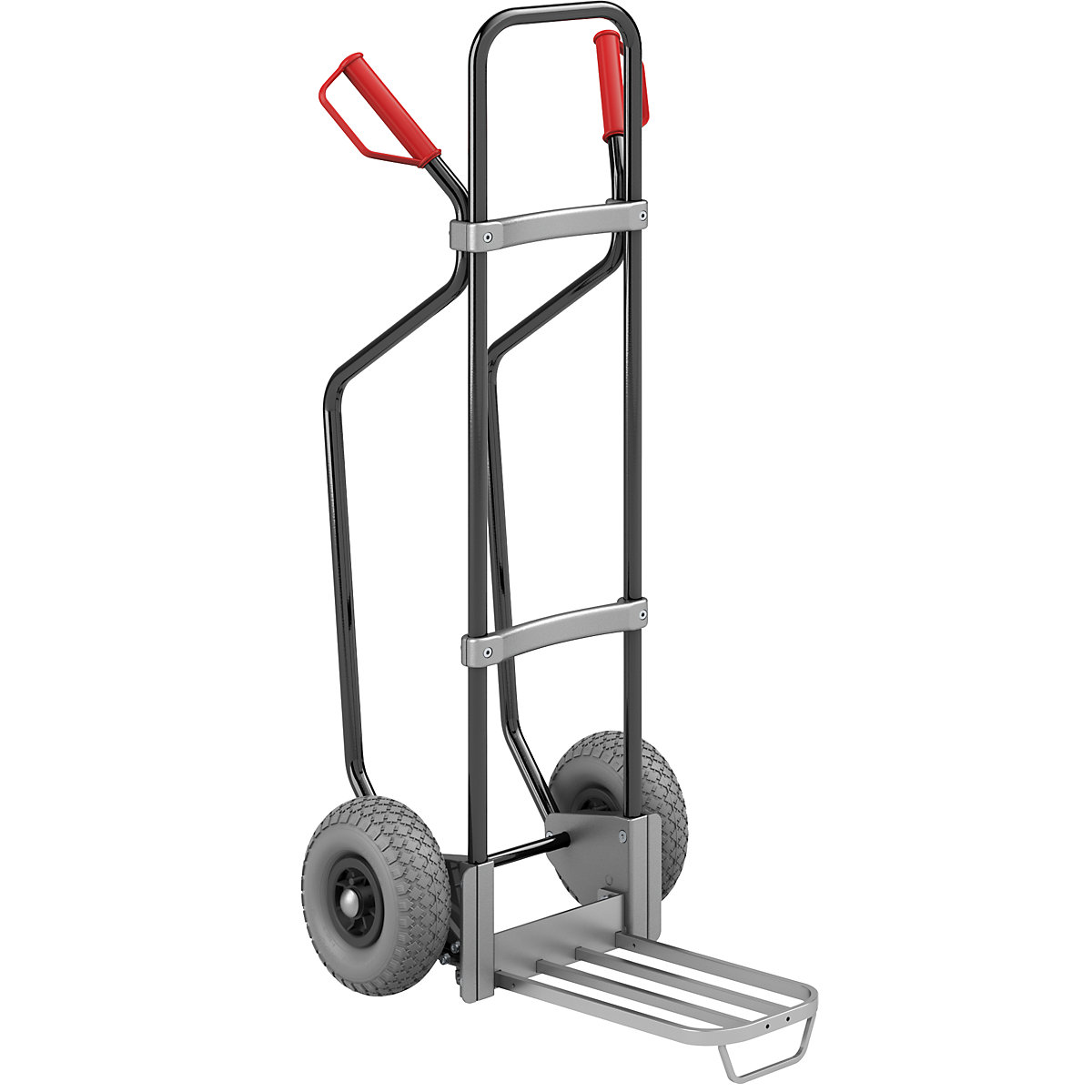 Sack truck with runners, black – eurokraft pro, parcel footplate WxD 430 x 250 mm, aluminium, with handle, PU tyres, 2+ items-3