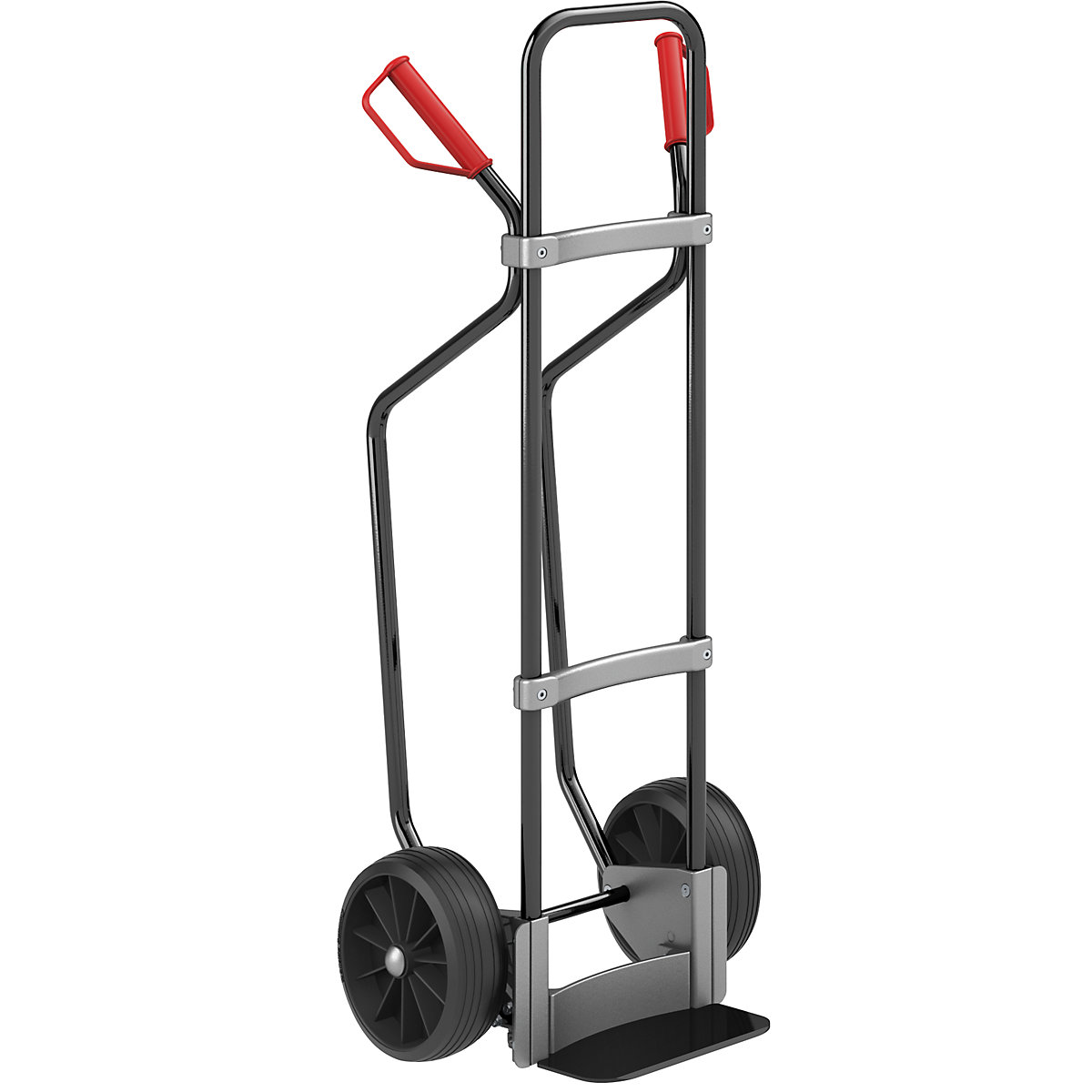 Sack truck with runners, black – eurokraft pro, footplate WxD 280 x 140 mm, black, solid rubber tyres-2