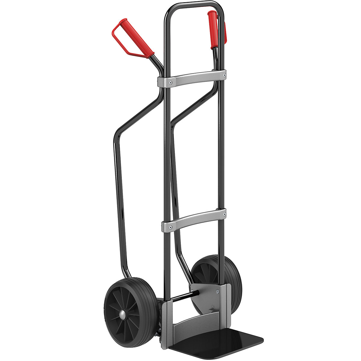 Sack truck with runners, black – eurokraft pro, footplate WxD 280 x 250 mm, black, solid rubber tyres-3