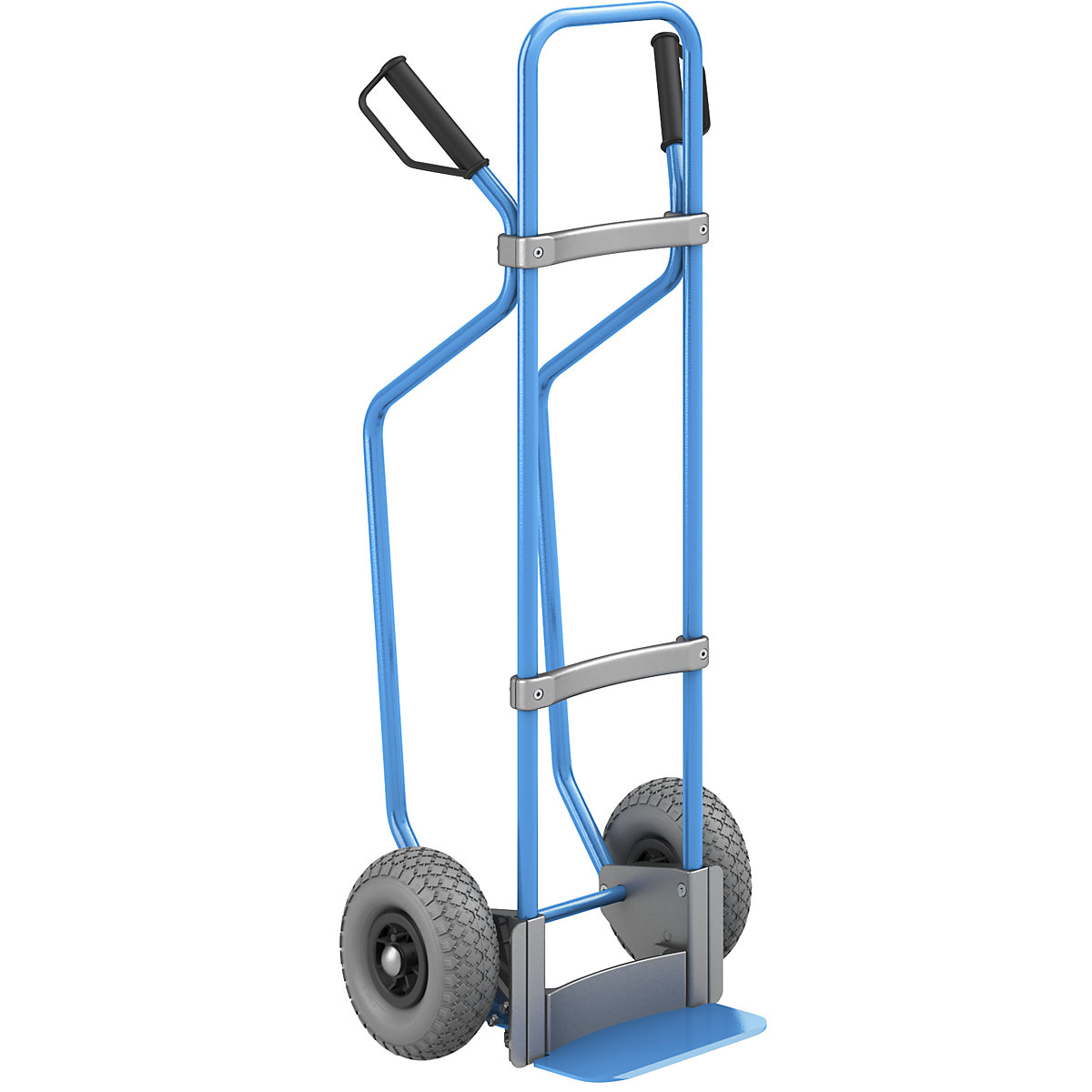 Sack truck with runners, blue – eurokraft pro, footplate WxD 280 x 140 mm, blue, PU tyres-2