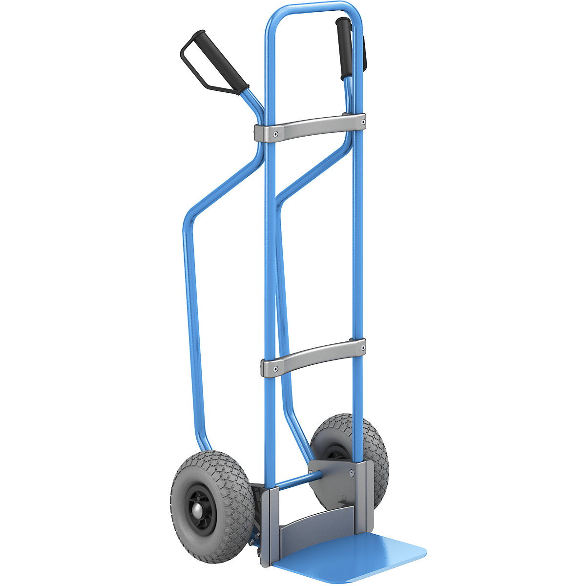 Sack truck with runners, blue – eurokraft pro, footplate WxD 280 x 250 mm, blue, PU tyres-1