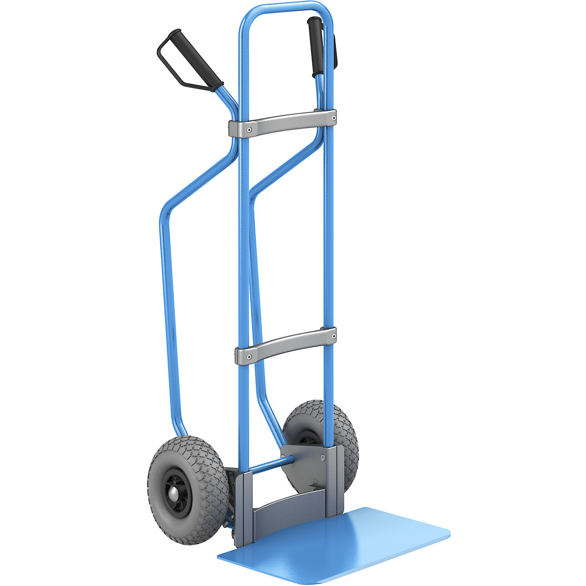 Sack truck with runners, blue – eurokraft pro, footplate WxD 450 x 350 mm, blue, PU tyres, 2+ items-3
