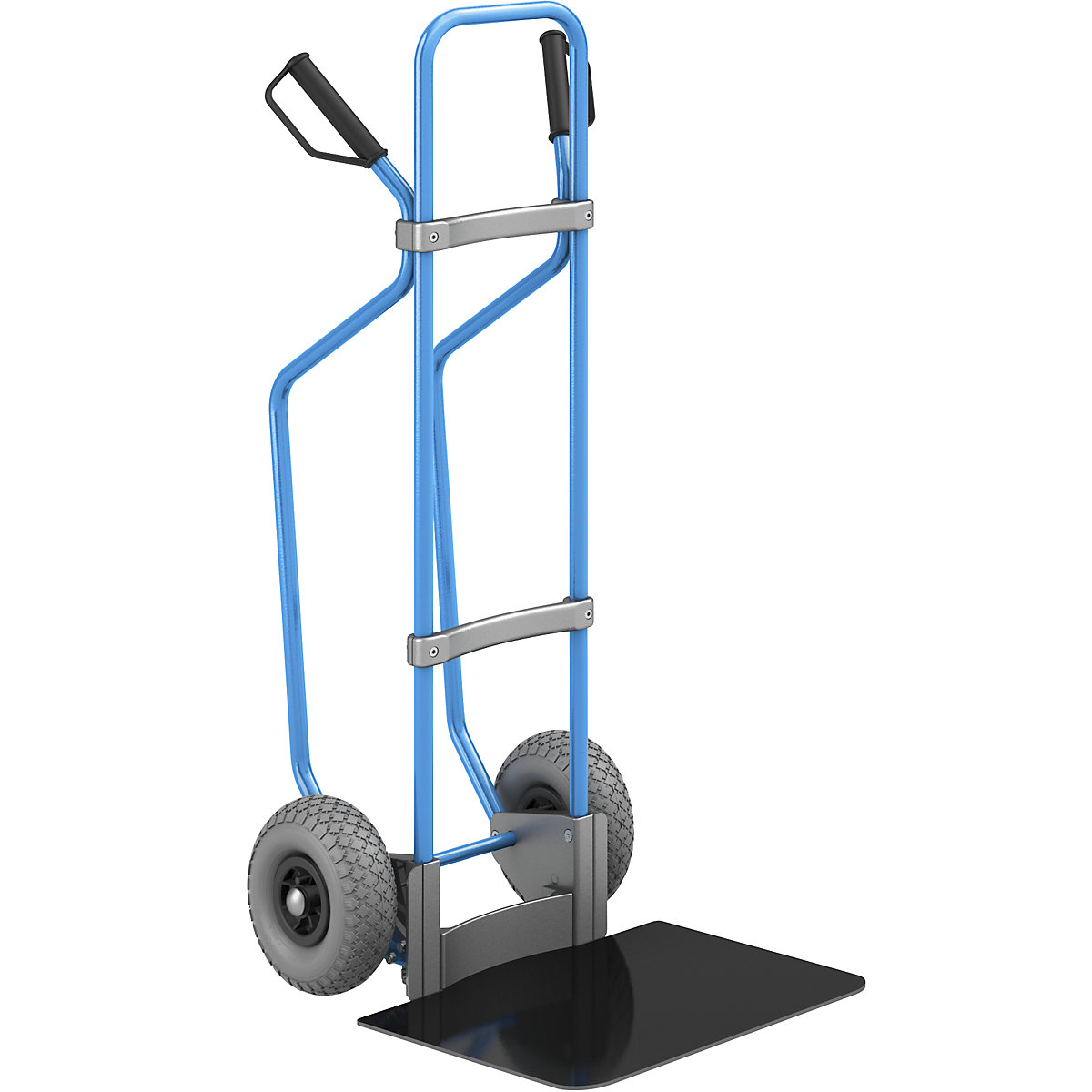 Sack truck with runners, blue – eurokraft pro, footplate WxD 450 x 500 mm, black, PU tyres, 2+ items-1