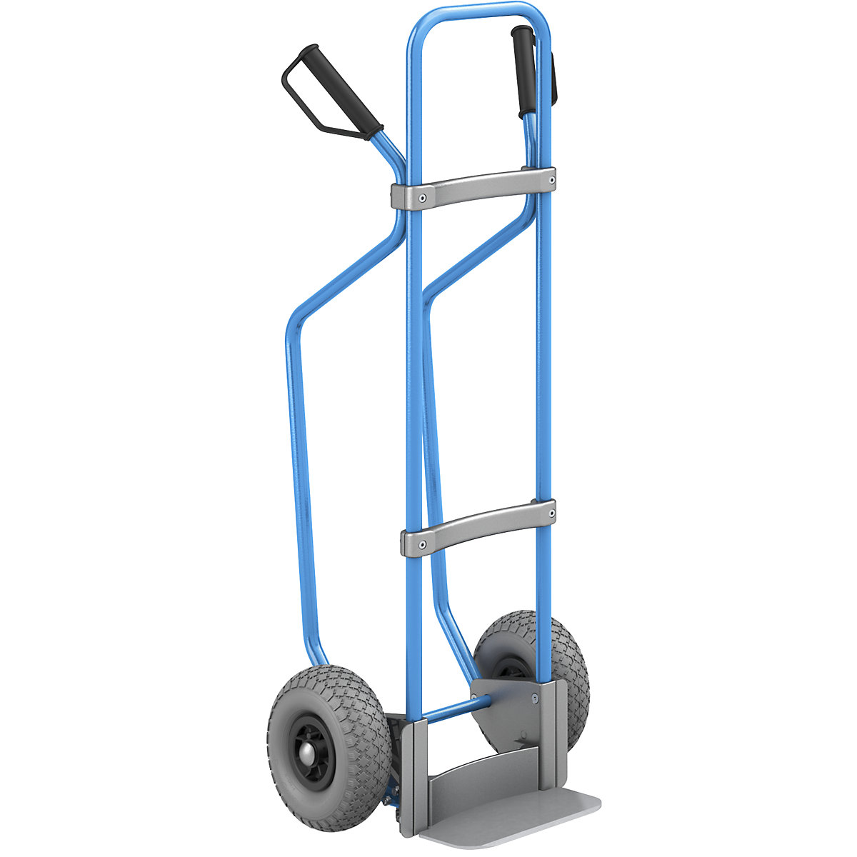 Sack truck with runners, blue – eurokraft pro, footplate WxD 280 x 140 mm, zinc plated, PU tyres-2