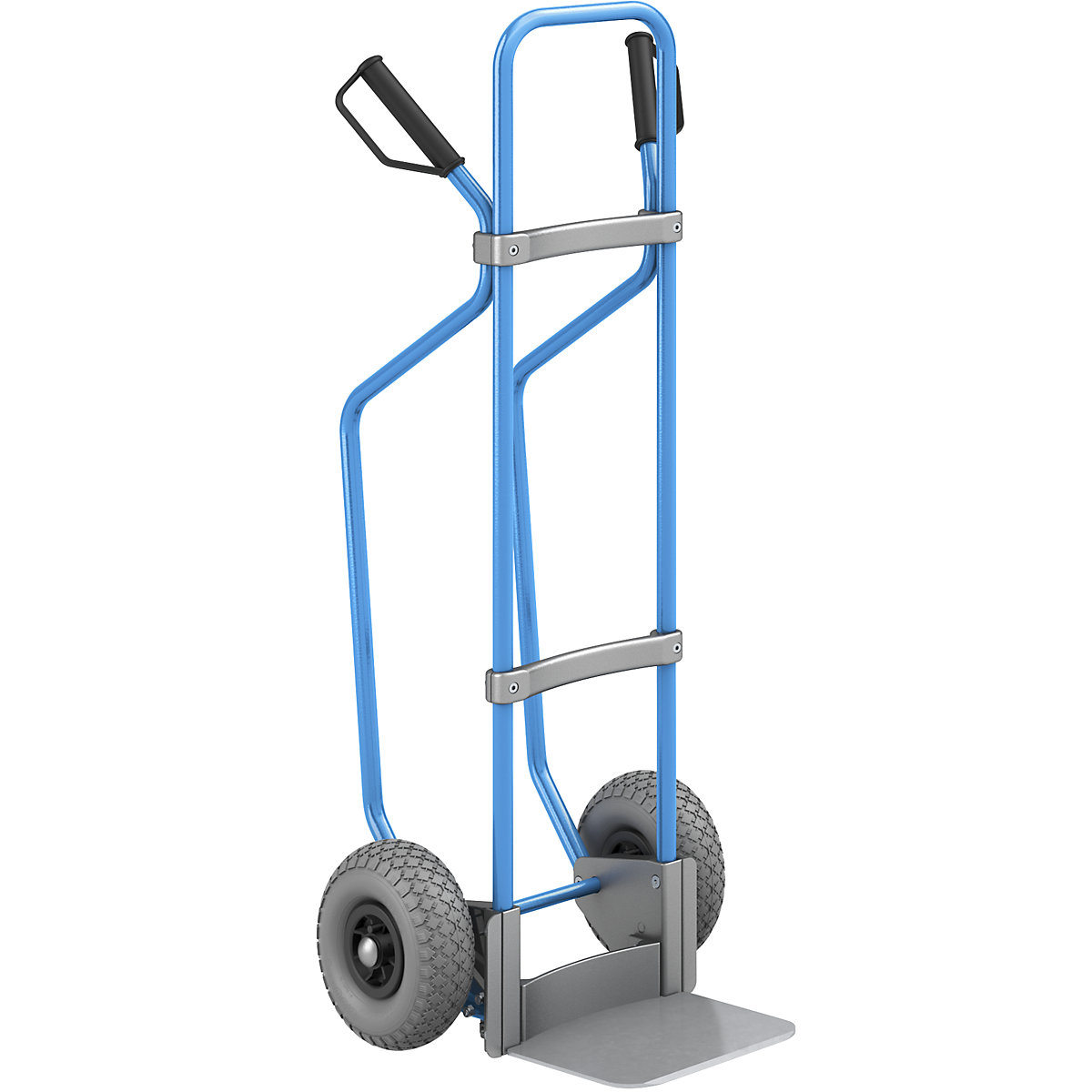 Sack truck with runners, blue – eurokraft pro, footplate WxD 280 x 250 mm, zinc plated, PU tyres, 2+ items-3