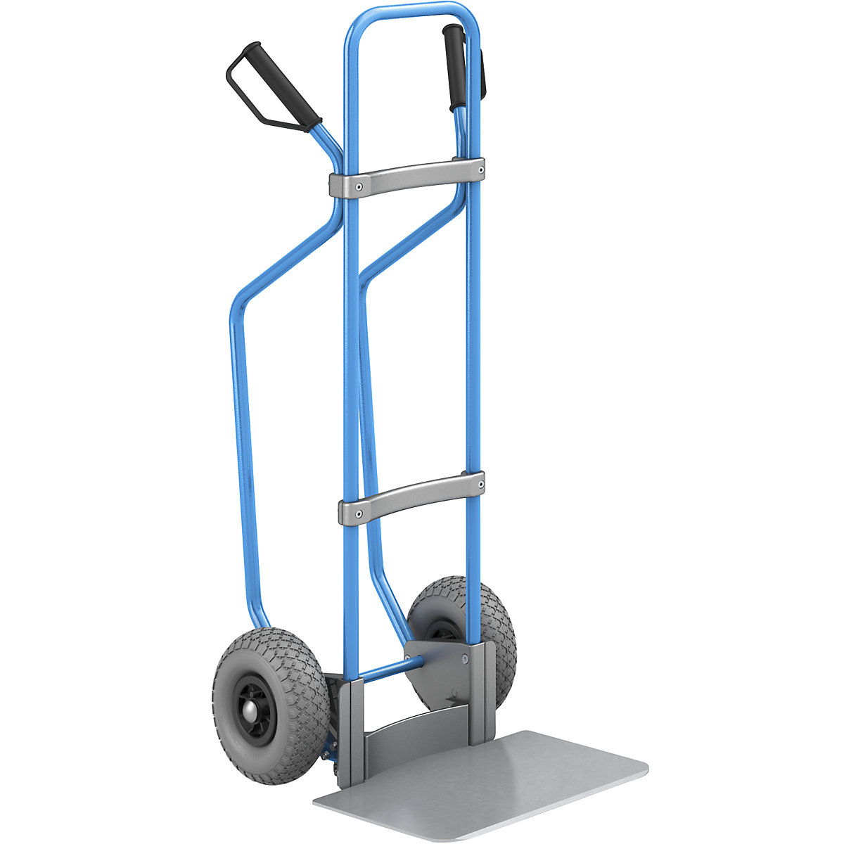 Sack truck with runners, blue – eurokraft pro, footplate WxD 450 x 350 mm, zinc plated, PU tyres, 2+ items-1