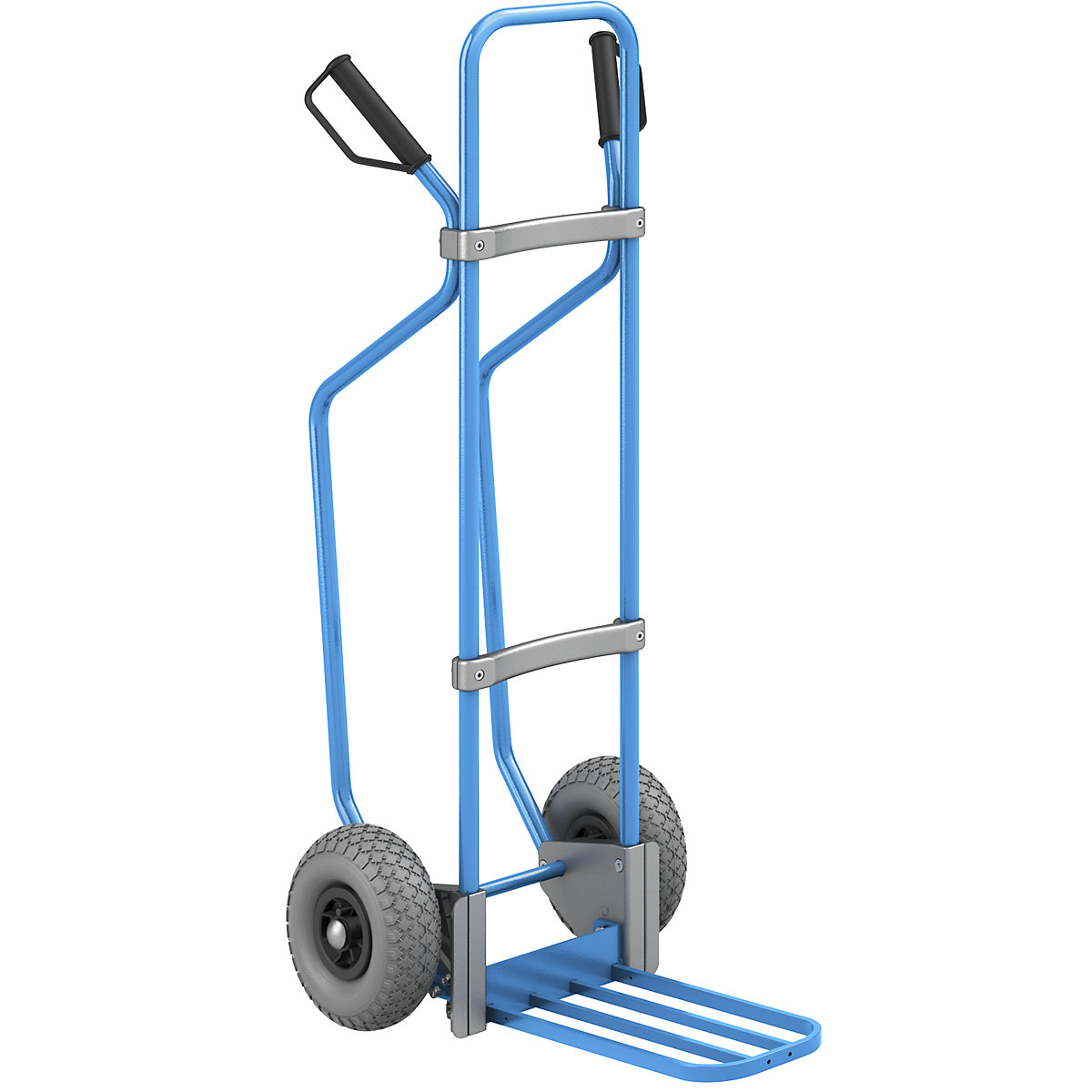 Sack truck with runners, blue – eurokraft pro, parcel footplate WxD 430 x 250 mm, blue, PU tyres, 2+ items-1