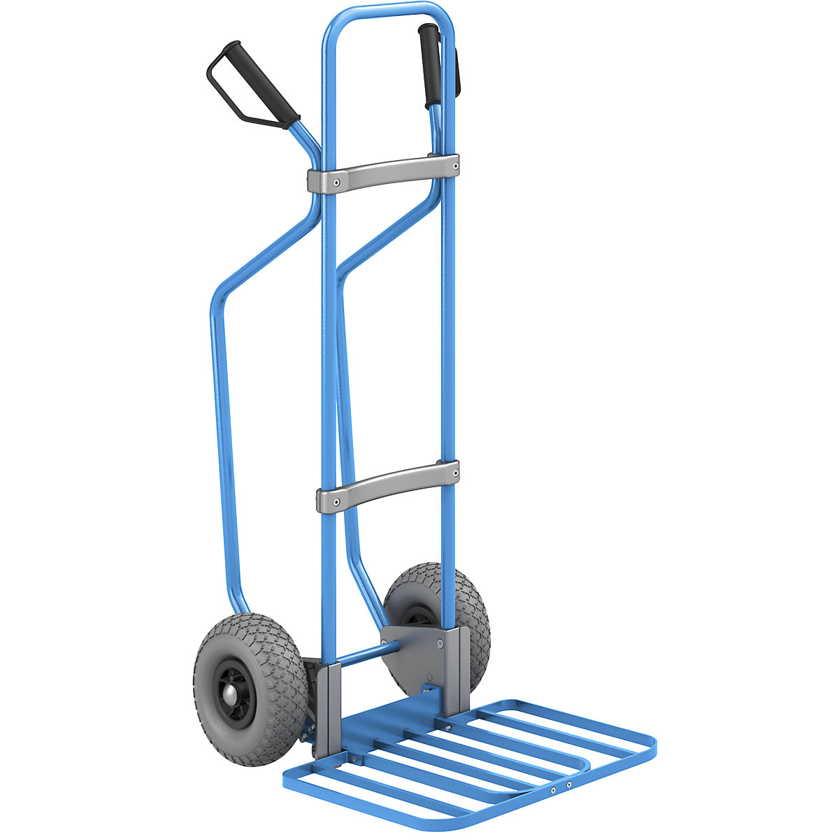Sack truck with runners, blue – eurokraft pro, parcel footplate WxD 430 x 450 mm, blue, PU tyres-3