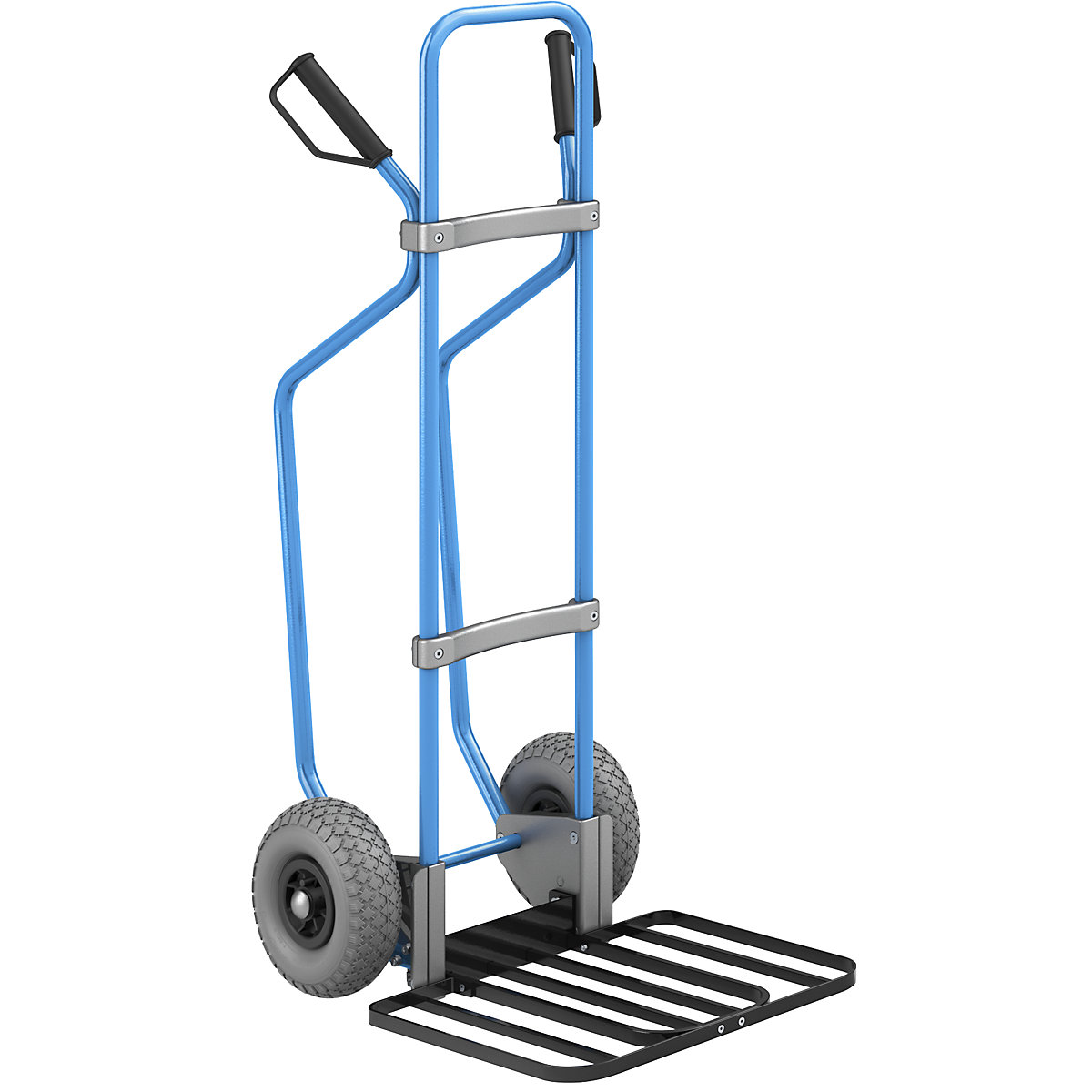 Sack truck with runners, blue – eurokraft pro, parcel footplate WxD 430 x 450 mm, black, PU tyres, 5+ items-3