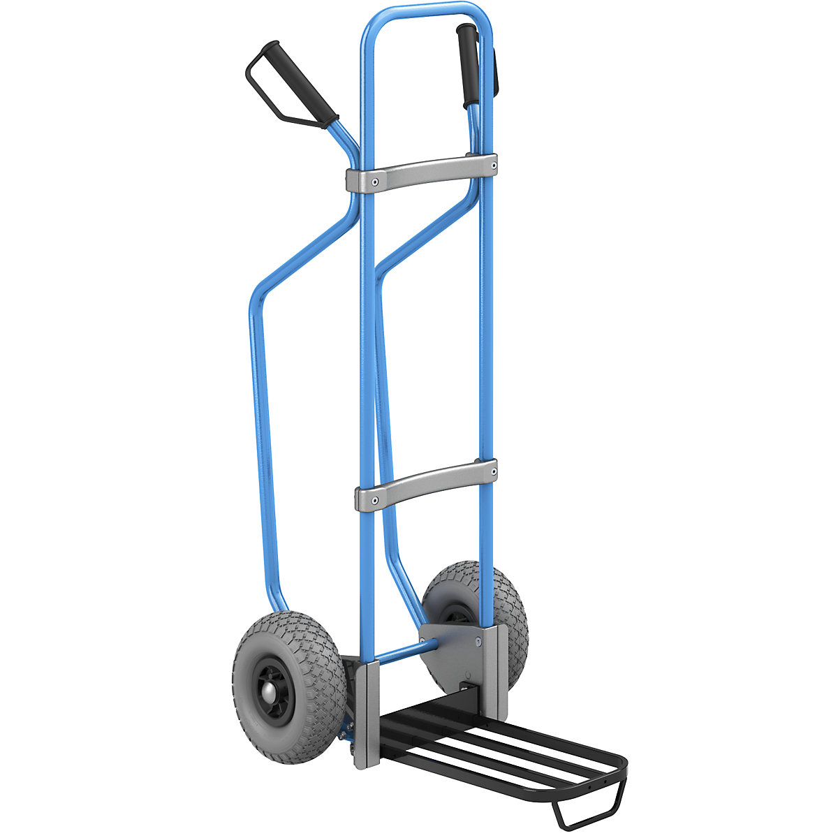 Sack truck with runners, blue – eurokraft pro, parcel footplate WxD 430 x 250 mm, black, with handle, PU tyres, 2+ items-2