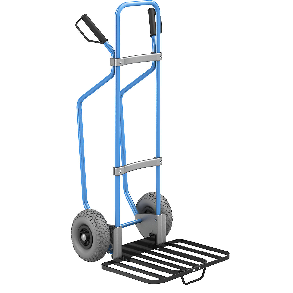 Sack truck with runners, blue – eurokraft pro, parcel footplate WxD 430 x 450 mm, black, with handle, PU tyres, 2+ items-3