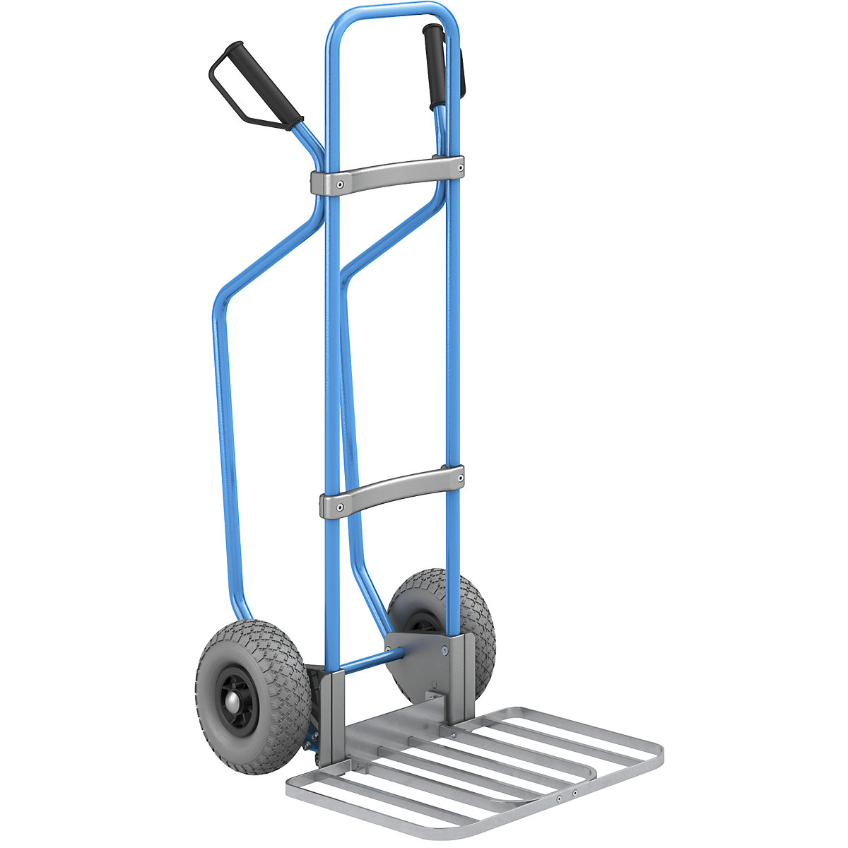 Sack truck with runners, blue – eurokraft pro, parcel footplate WxD 430 x 450 mm, zinc plated, PU tyres, 5+ items-2