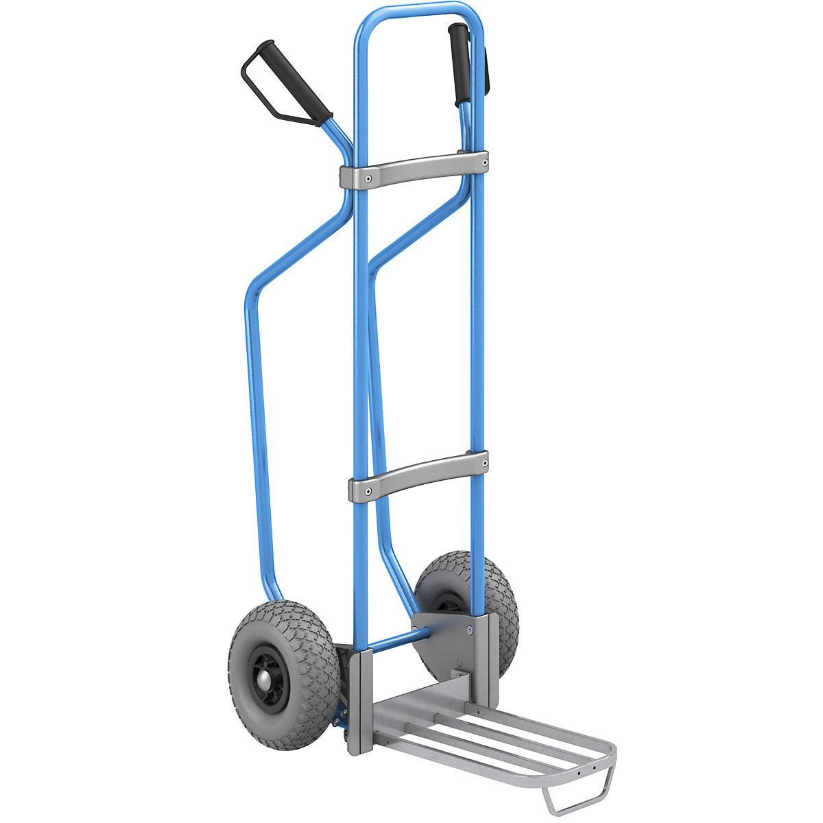 Sack truck with runners, blue – eurokraft pro, parcel footplate WxD 430 x 250 mm, zinc plated, with handle, PU tyres, 5+ items-3