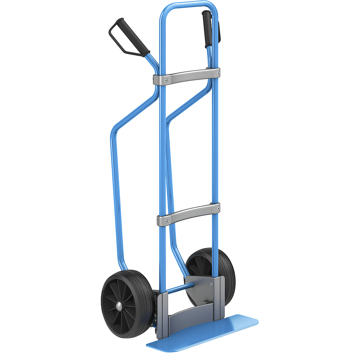 Sack truck with runners, blue – eurokraft pro, footplate WxD 450 x 160 mm, blue, solid rubber tyres, 5+ items-2