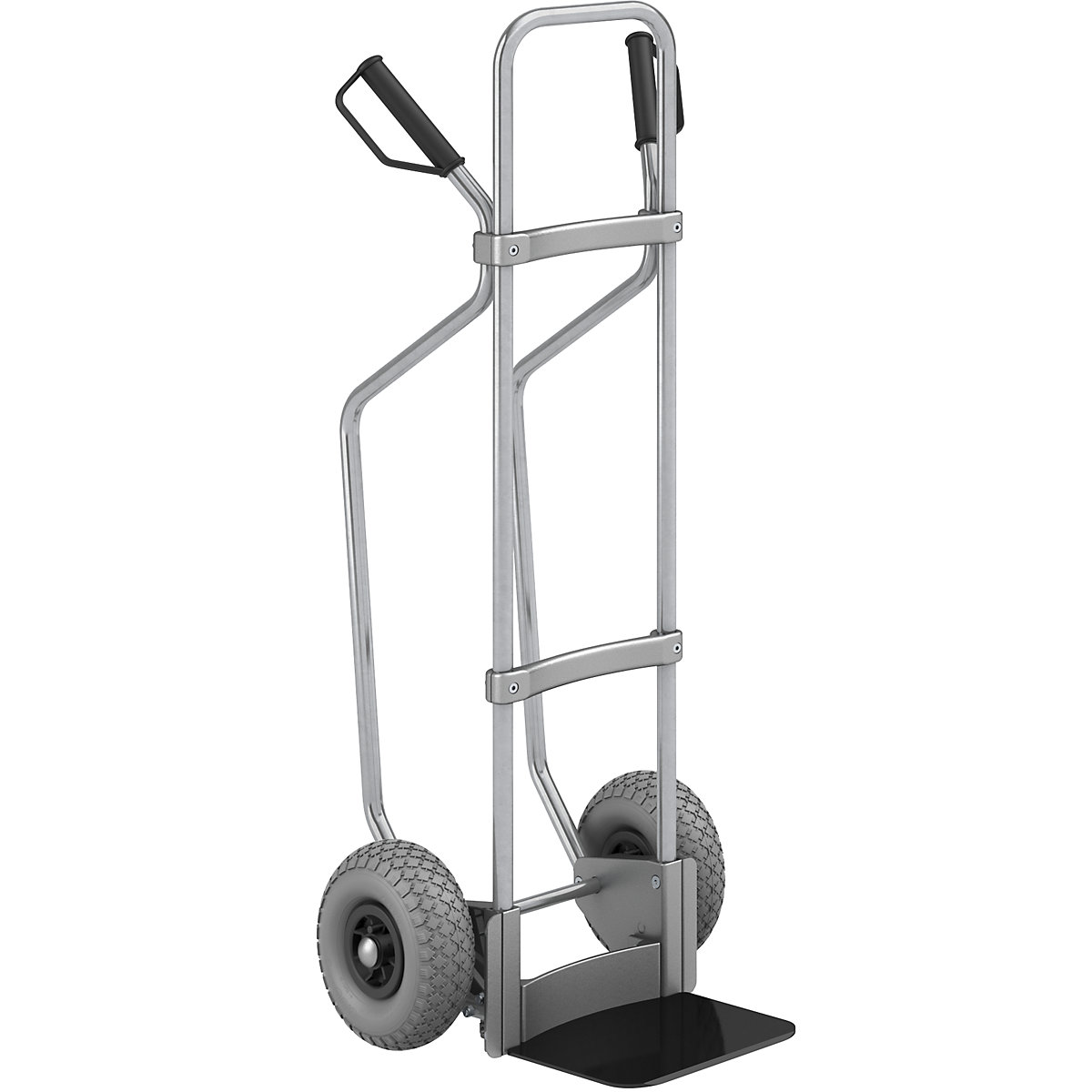 Sack truck with runners, zinc plated – eurokraft pro, footplate WxD 280 x 250 mm, black, PU tyres-2