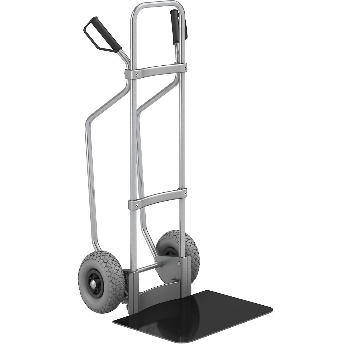 Sack truck with runners, zinc plated – eurokraft pro, footplate WxD 450 x 500 mm, black, PU tyres-2