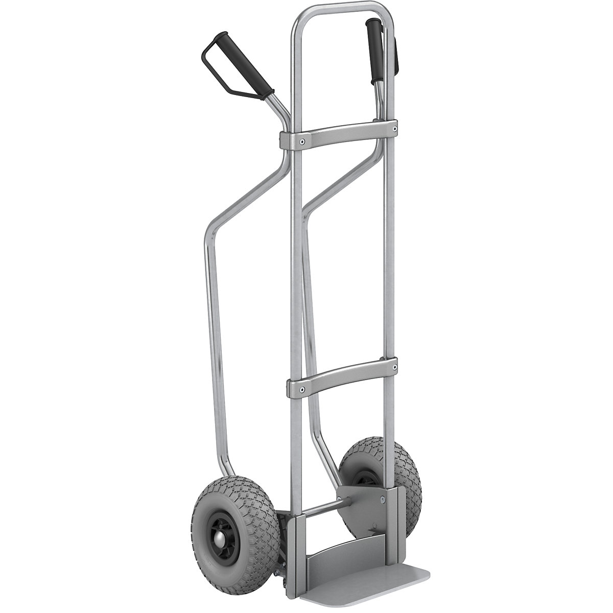Sack truck with runners, zinc plated – eurokraft pro, footplate WxD 280 x 140 mm, zinc plated, PU tyres, 5+ items-2