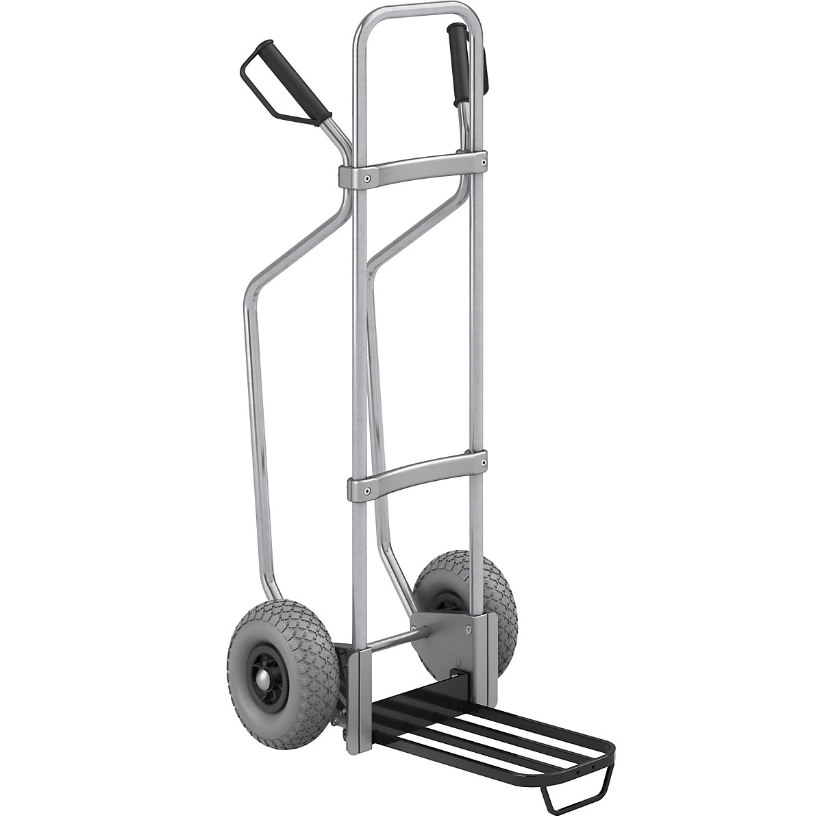 Sack truck with runners, zinc plated – eurokraft pro, parcel footplate WxD 430 x 250 mm, black, with handle, PU tyres, 2+ items-2
