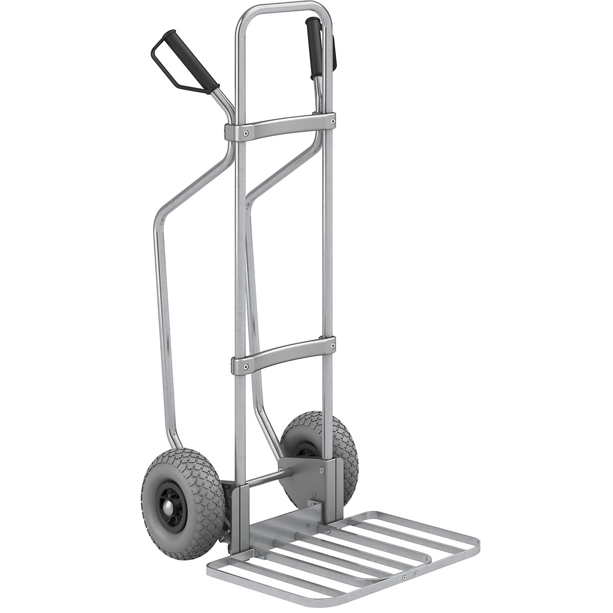 Sack truck with runners, zinc plated – eurokraft pro, parcel footplate WxD 430 x 450 mm, zinc plated, PU tyres-3