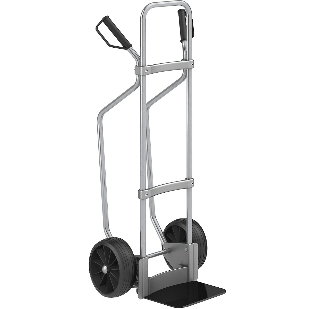 Sack truck with runners, zinc plated – eurokraft pro, footplate WxD 280 x 250 mm, black, solid rubber tyres, 2+ items-3