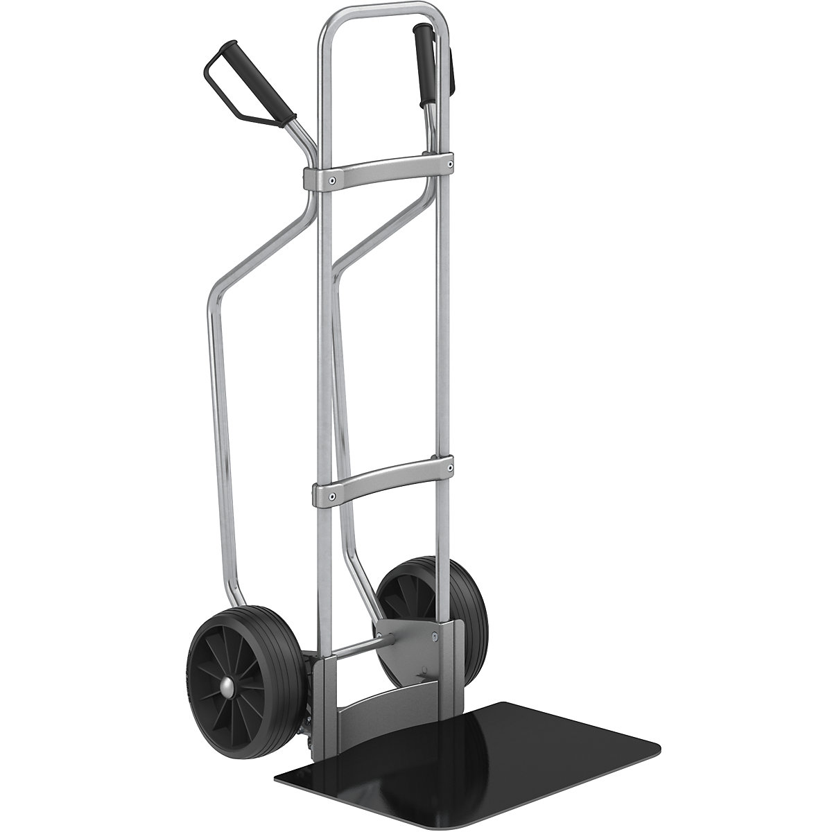 Sack truck with runners, zinc plated – eurokraft pro, footplate WxD 450 x 500 mm, black, solid rubber tyres, 2+ items-3