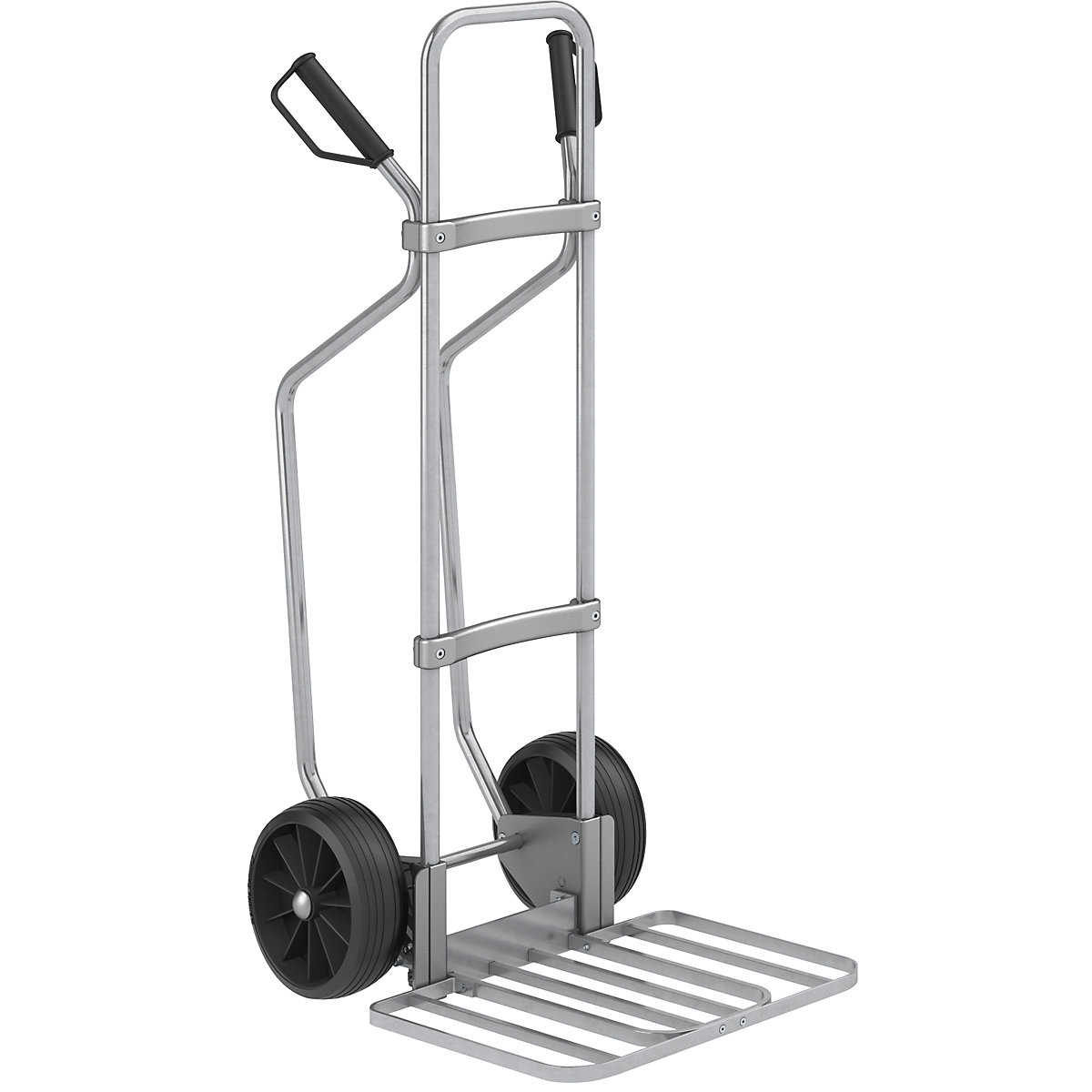 Sack truck with runners, zinc plated – eurokraft pro, parcel footplate WxD 430 x 450 mm, zinc plated, solid rubber tyres, 2+ items-2
