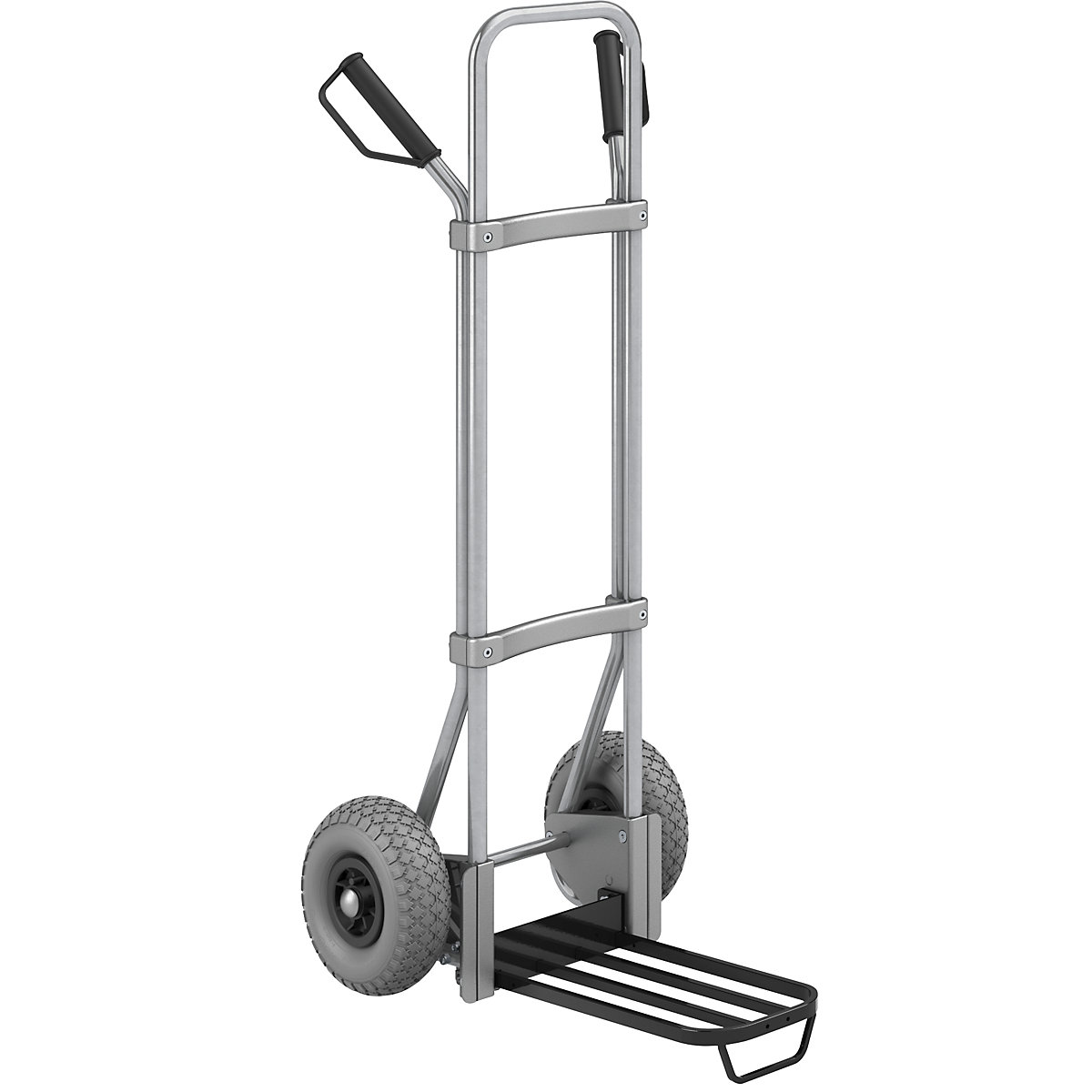 Sack truck, zinc plated – eurokraft pro, parcel footplate WxD 430 x 250 mm, black, with handle, PU tyres-3