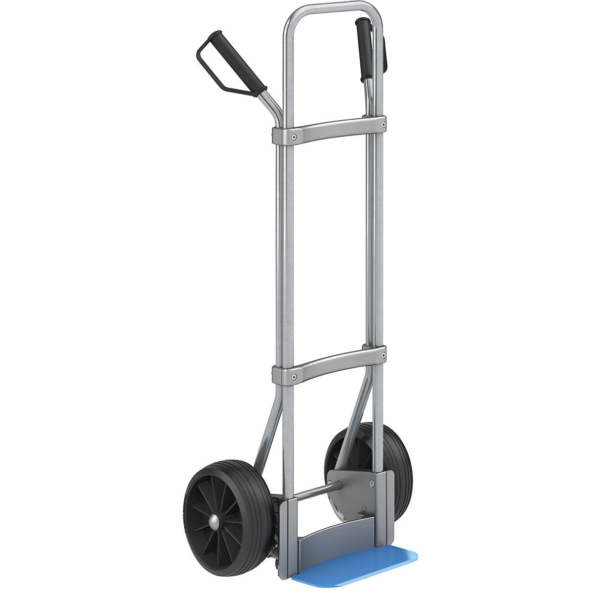 Sack truck, zinc plated – eurokraft pro, footplate WxD 280 x 140 mm, blue, solid rubber tyres, 2+ items-2