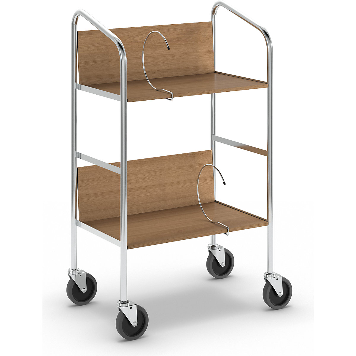 File trolley, chrome plated – HelgeNyberg, 2 shelves, LxWxH 550 x 340 x 840 mm, oak finish-4