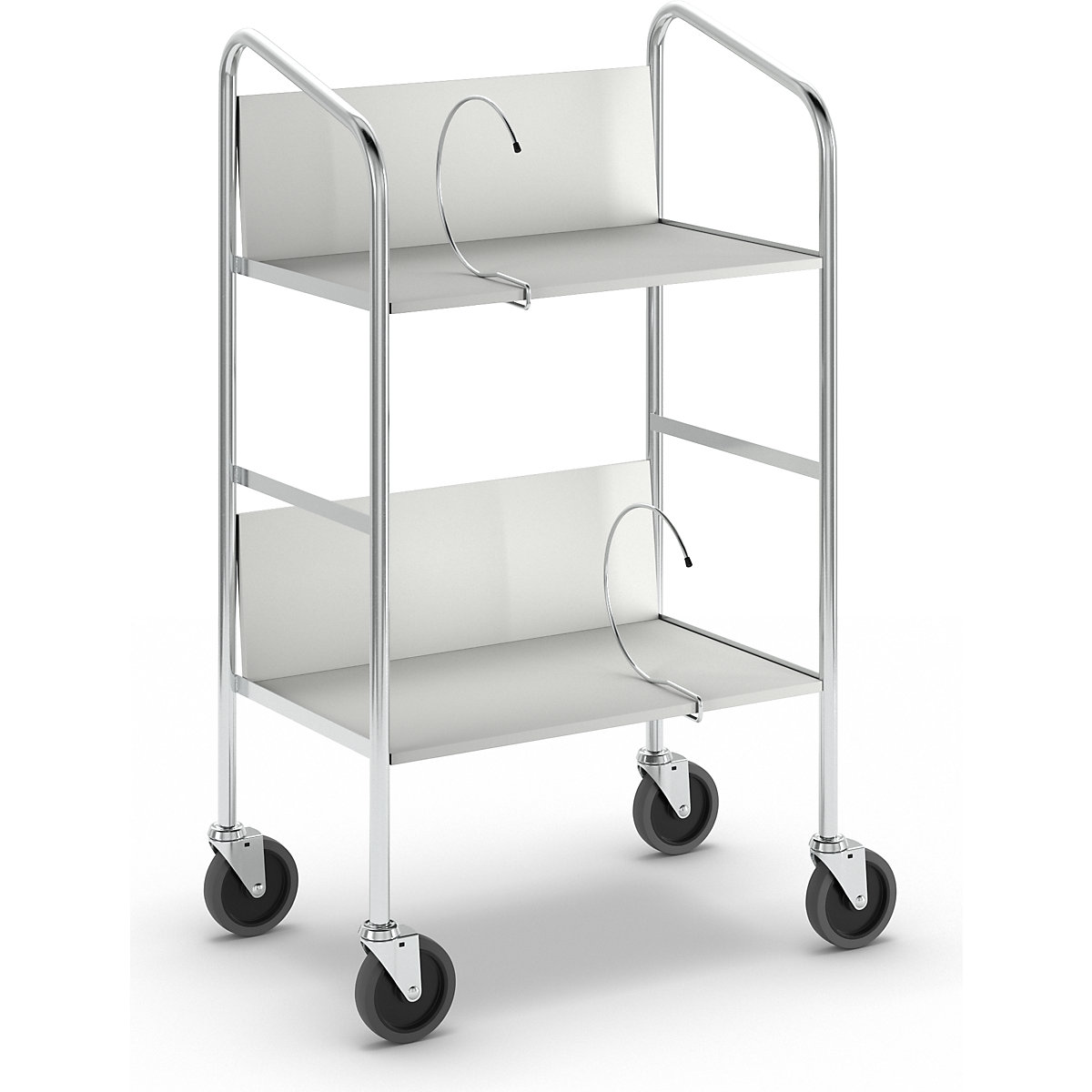 File trolley, chrome plated – HelgeNyberg, 2 shelves, LxWxH 550 x 340 x 840 mm, grey-1