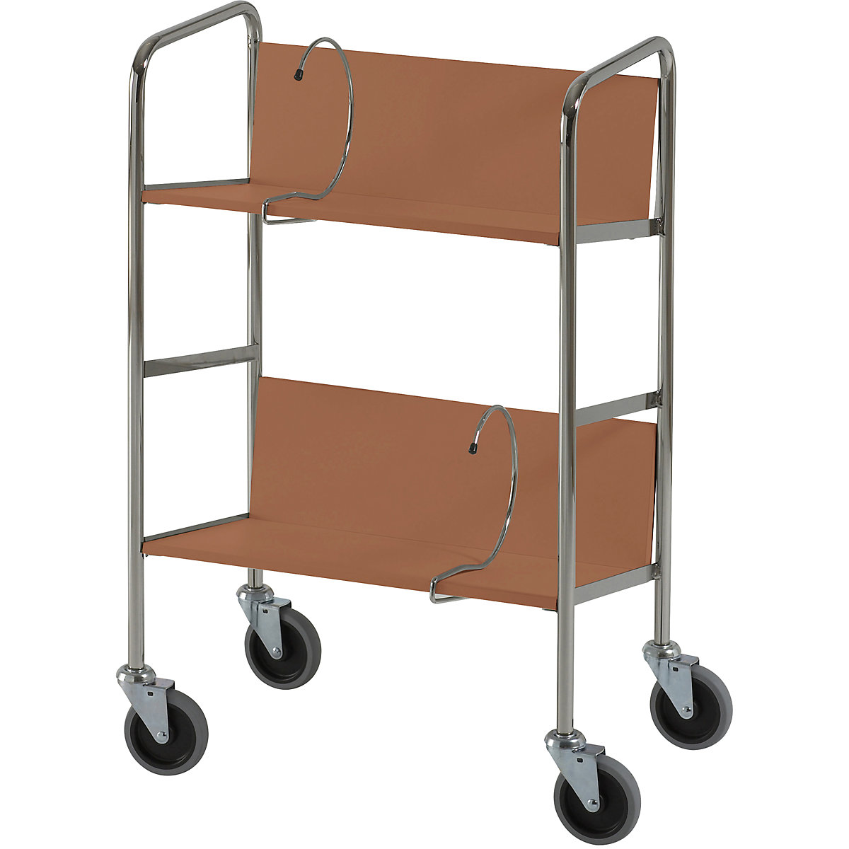 File trolley, chrome plated – HelgeNyberg, 2 shelves, LxWxH 550 x 340 x 840 mm, cherry finish, 5+ items-26