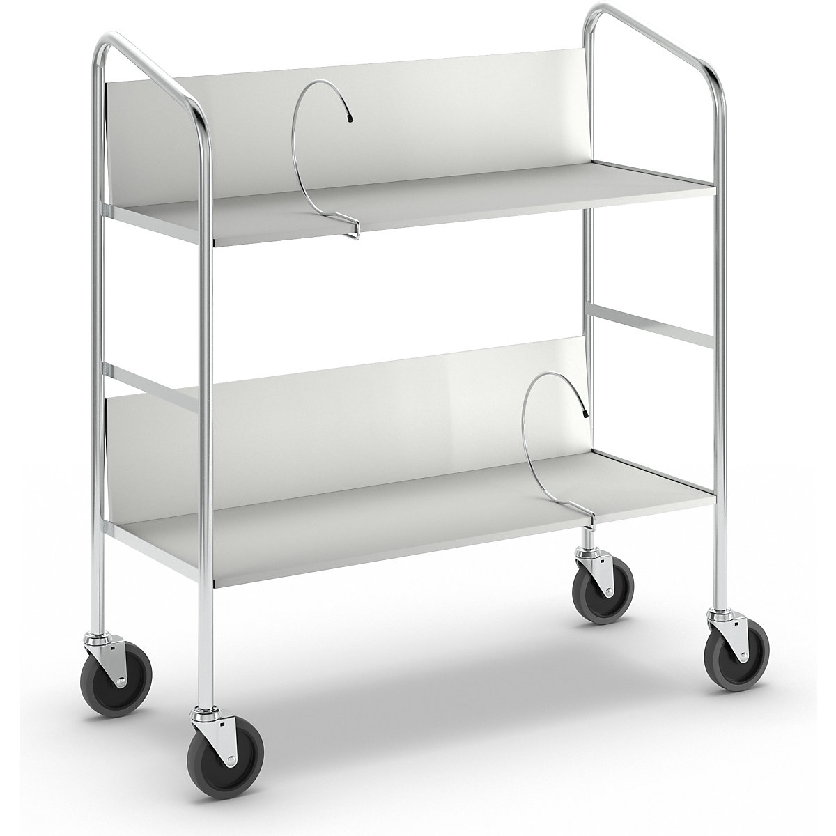 File trolley, chrome plated – HelgeNyberg, 2 shelves, LxWxH 800 x 340 x 840 mm, grey-1
